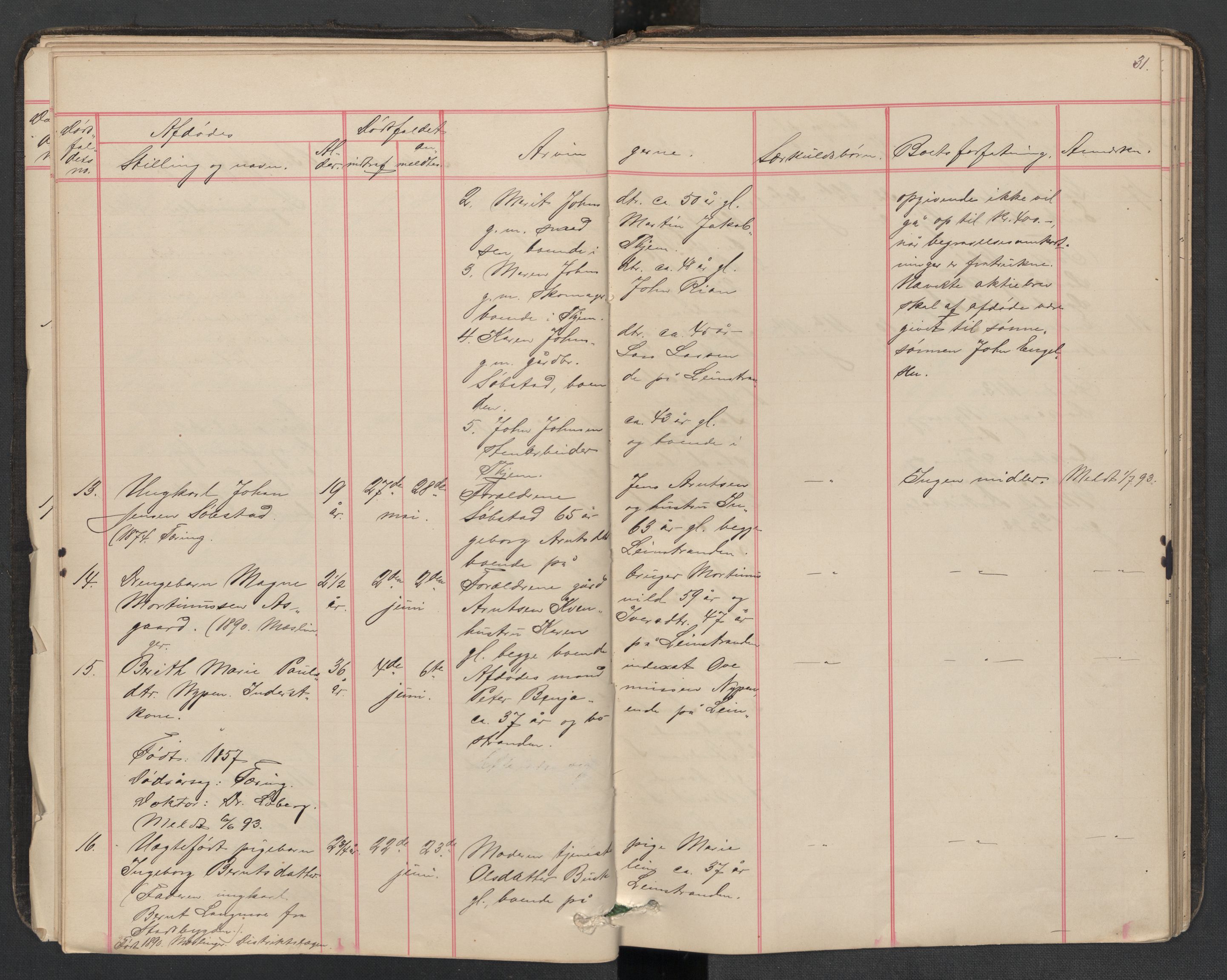 Leinstrand lensmannskontor, AV/SAT-A-1060/1/02/L0002: 02.01.02 Dødsfallsprotokoll, 1890-1911, p. 31