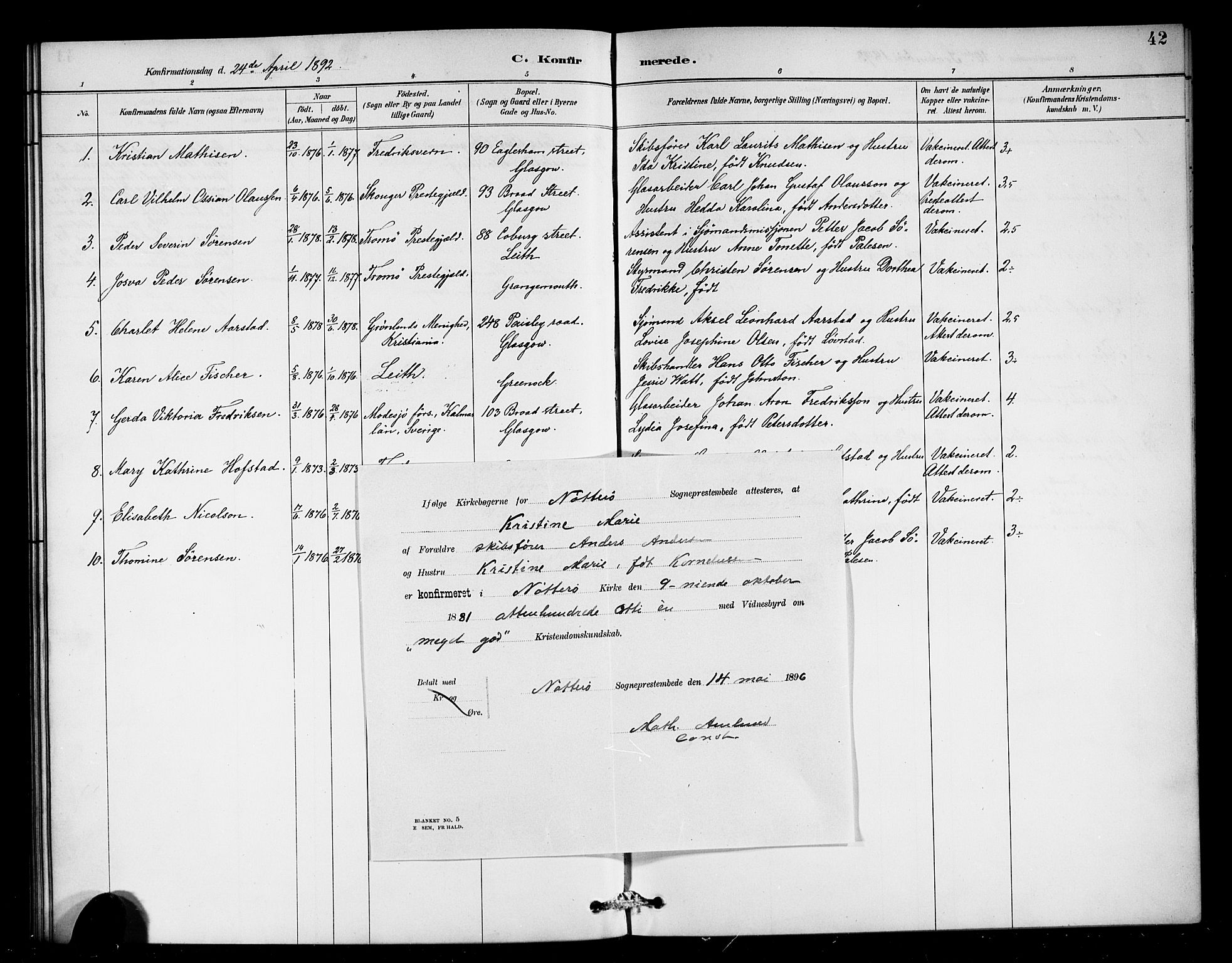 Den norske sjømannsmisjon i utlandet/Skotske havner (Leith, Glasgow), SAB/SAB/PA-0100/H/Ha/Haa/L0003: Parish register (official) no. A 3, 1887-1898