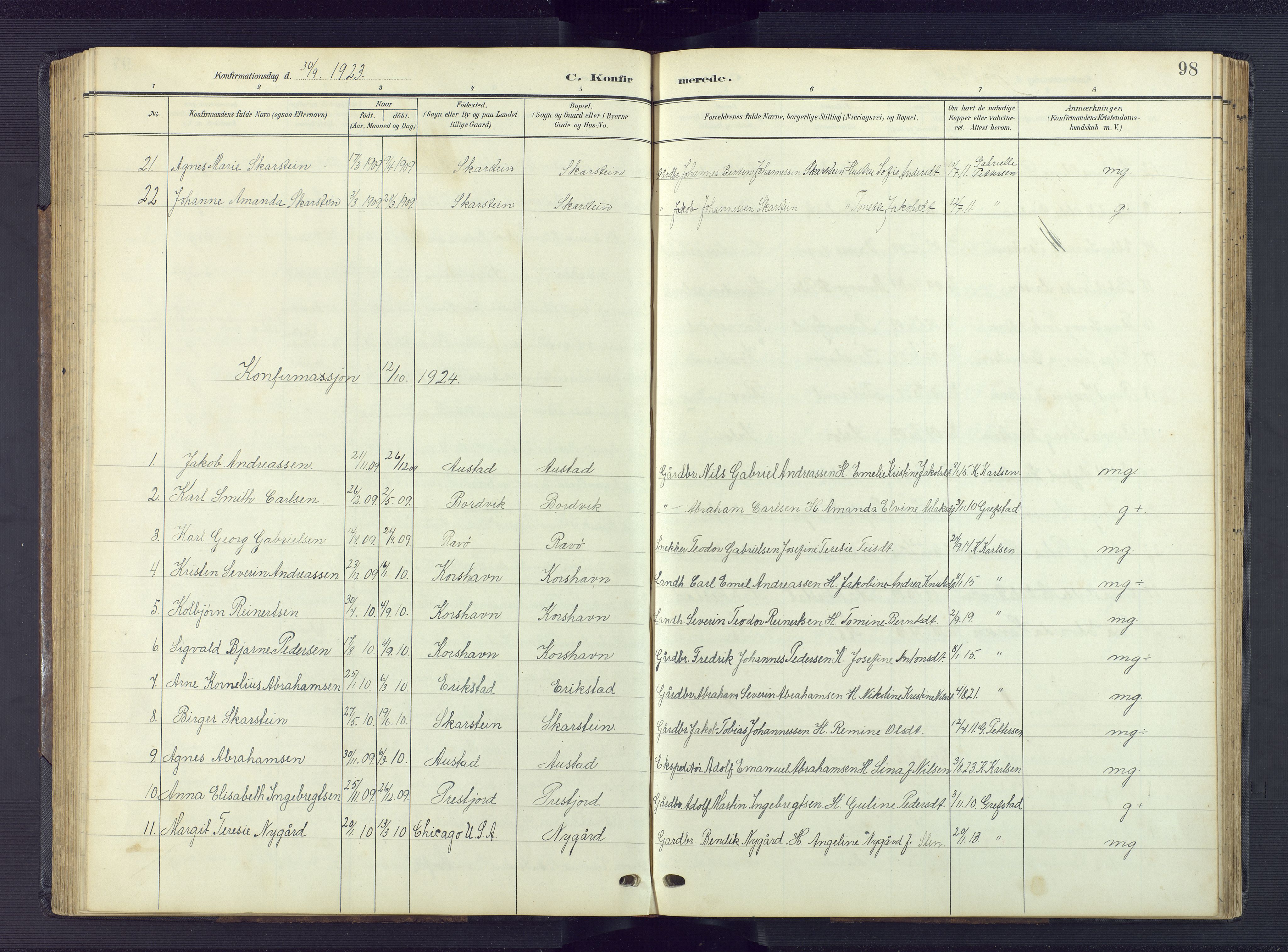 Lyngdal sokneprestkontor, AV/SAK-1111-0029/F/Fb/Fba/L0004: Parish register (copy) no. B 4, 1904-1950, p. 98