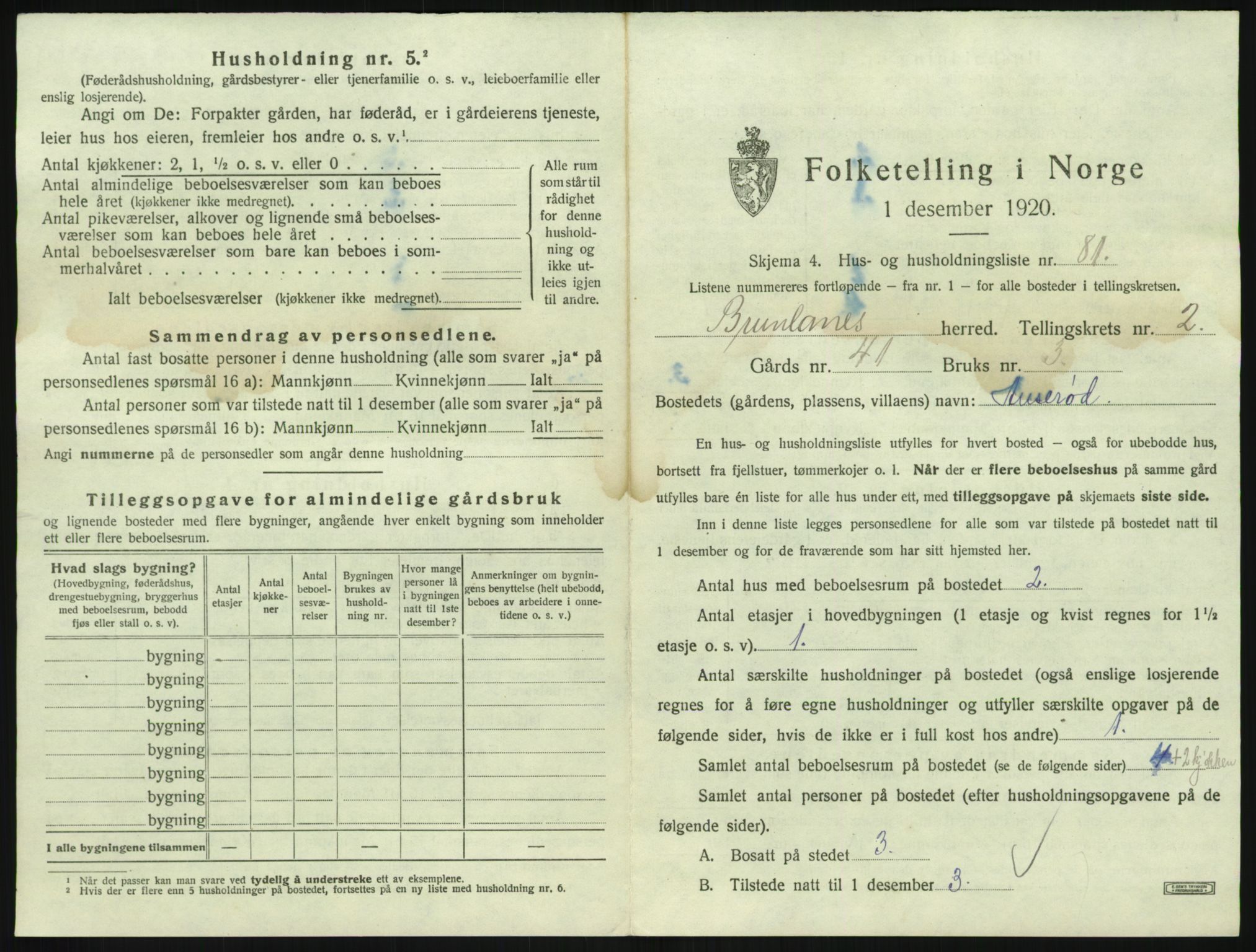 SAKO, 1920 census for Brunlanes, 1920, p. 473