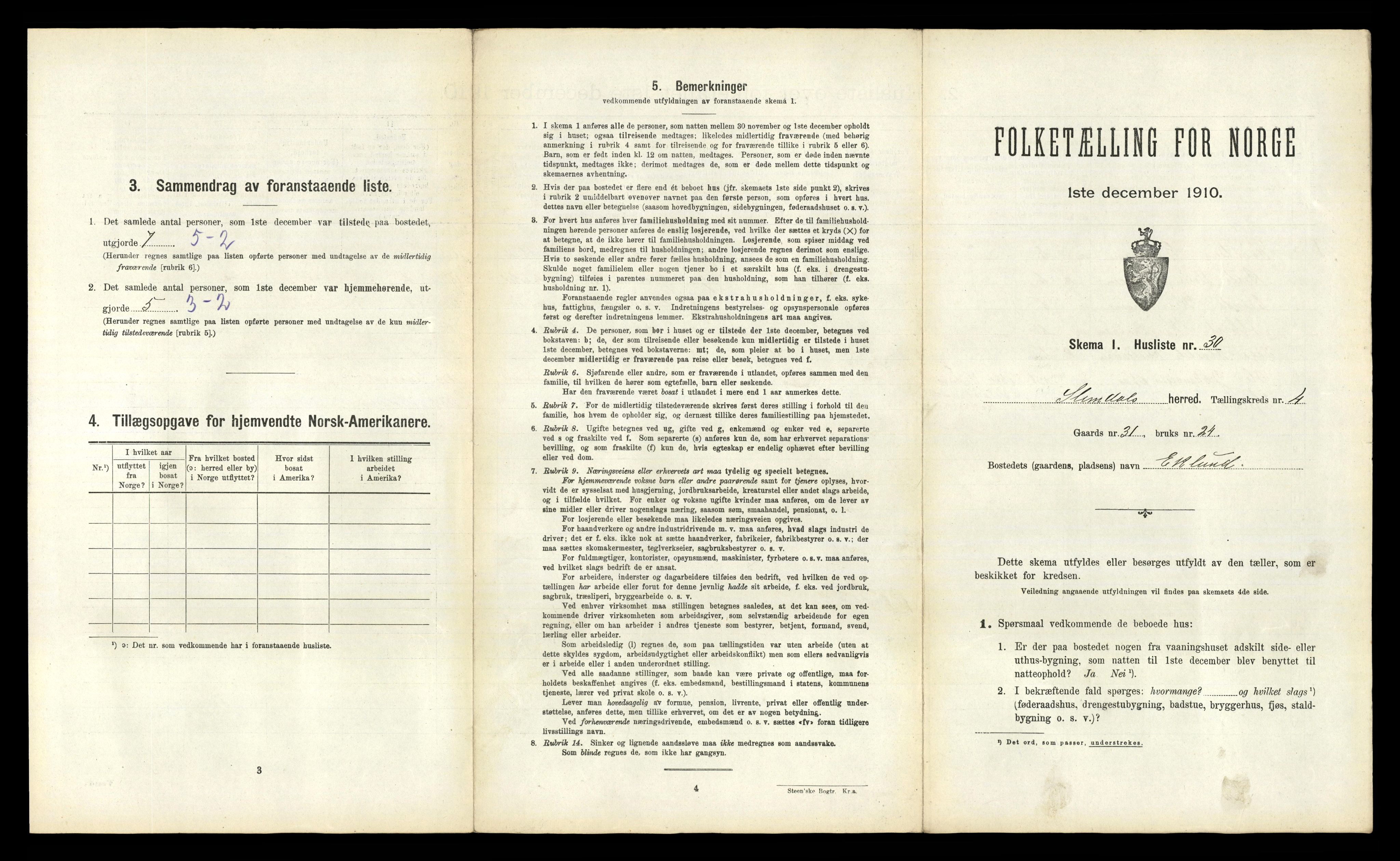 RA, 1910 census for Slemdal, 1910, p. 281