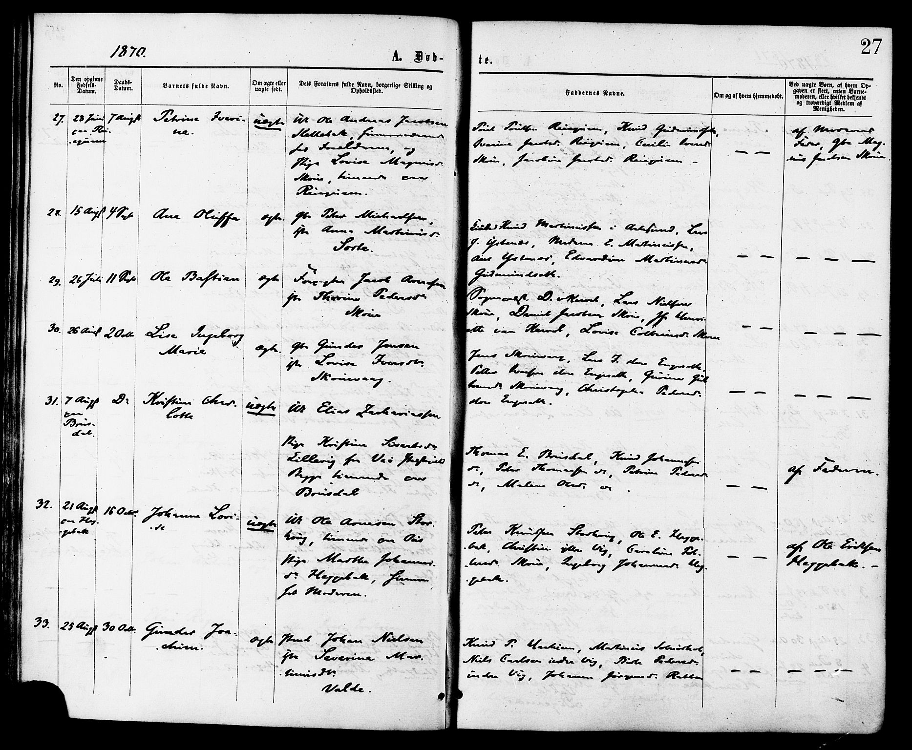 Ministerialprotokoller, klokkerbøker og fødselsregistre - Møre og Romsdal, AV/SAT-A-1454/524/L0355: Parish register (official) no. 524A07, 1864-1879, p. 27