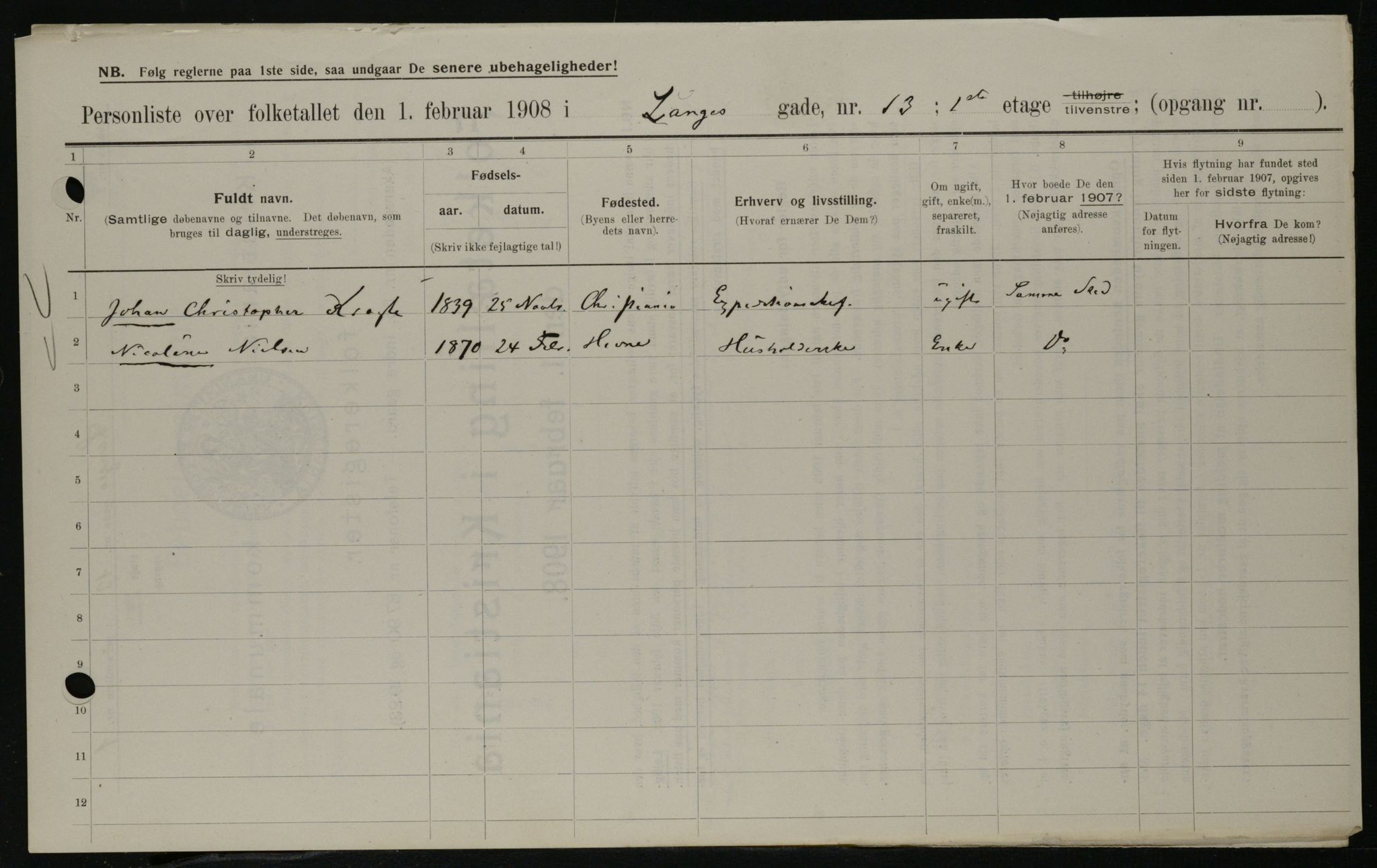 OBA, Municipal Census 1908 for Kristiania, 1908, p. 50612