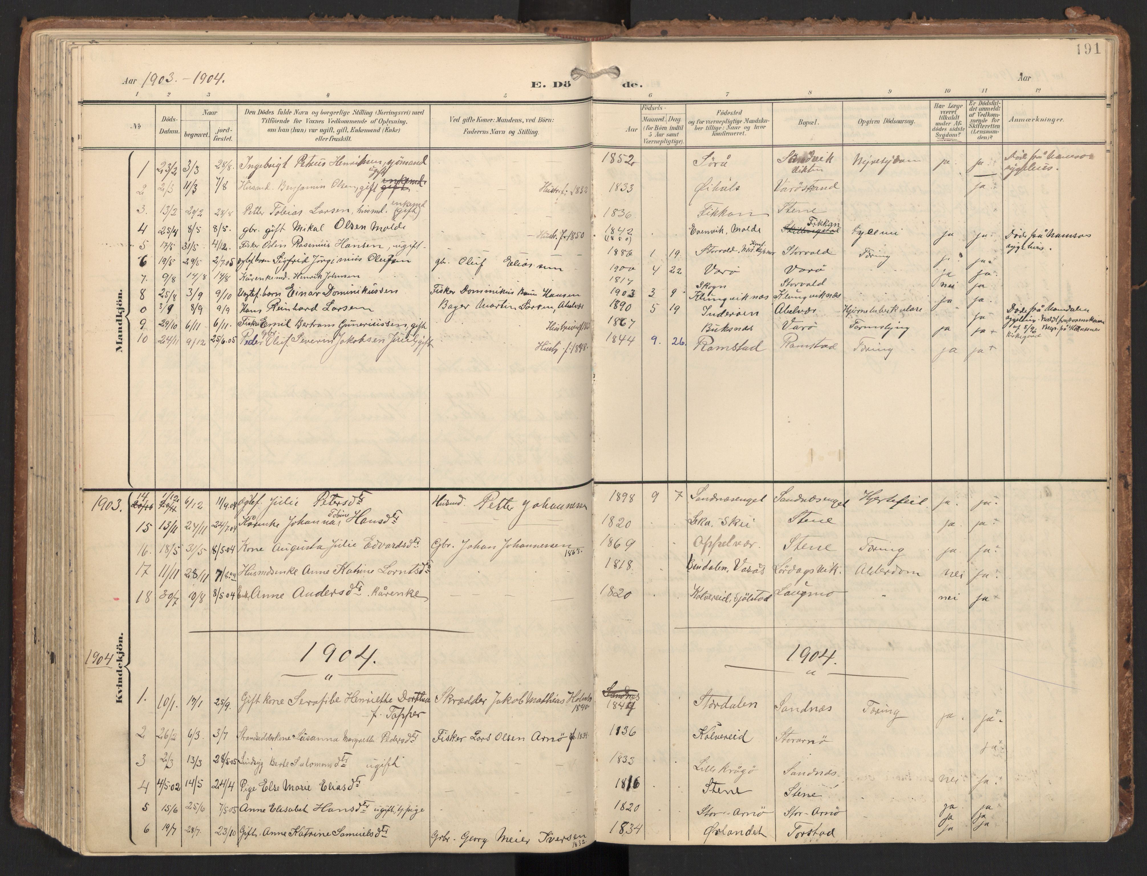 Ministerialprotokoller, klokkerbøker og fødselsregistre - Nord-Trøndelag, AV/SAT-A-1458/784/L0677: Parish register (official) no. 784A12, 1900-1920, p. 191