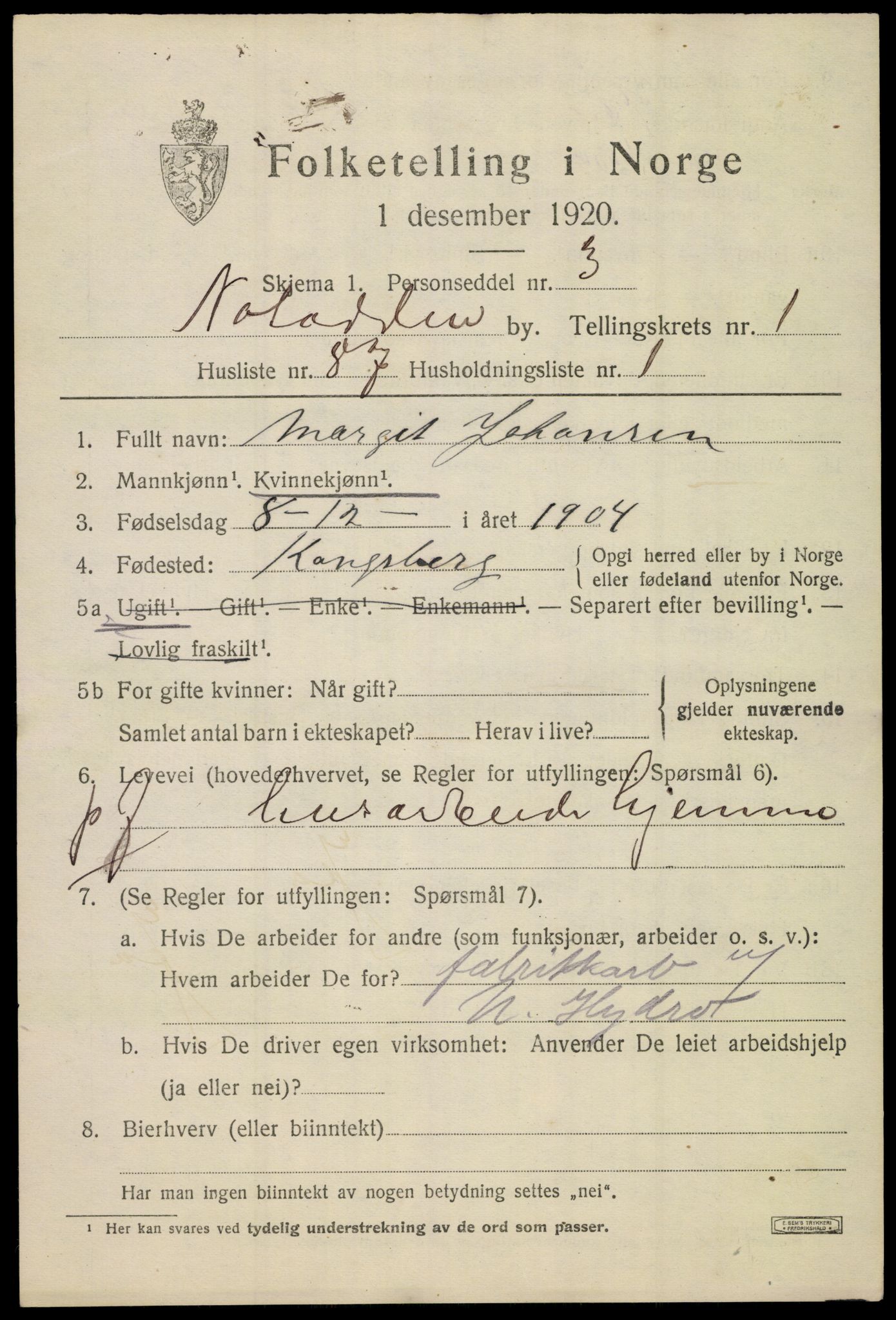 SAKO, 1920 census for Notodden, 1920, p. 6552