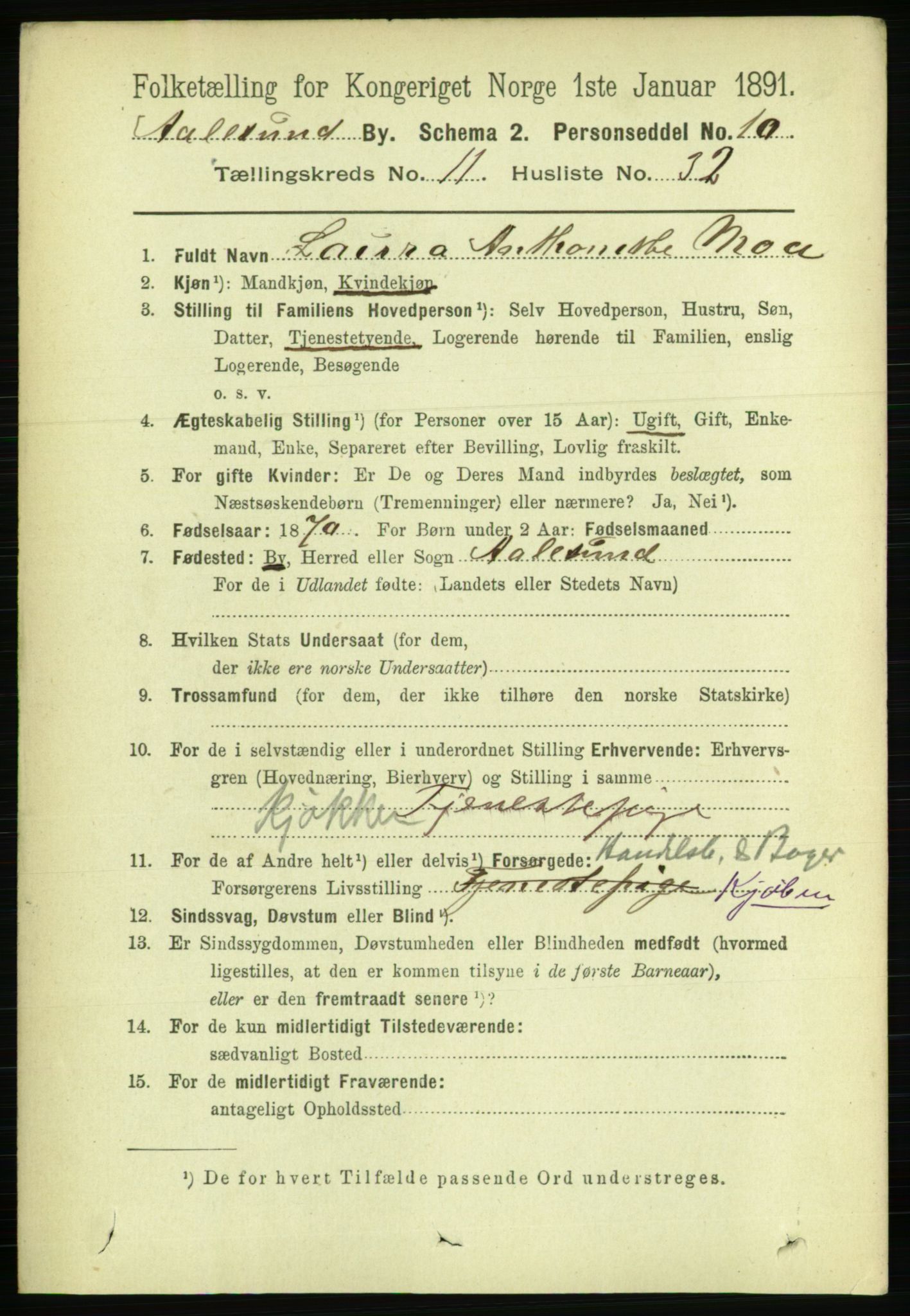 RA, 1891 census for 1501 Ålesund, 1891, p. 7483