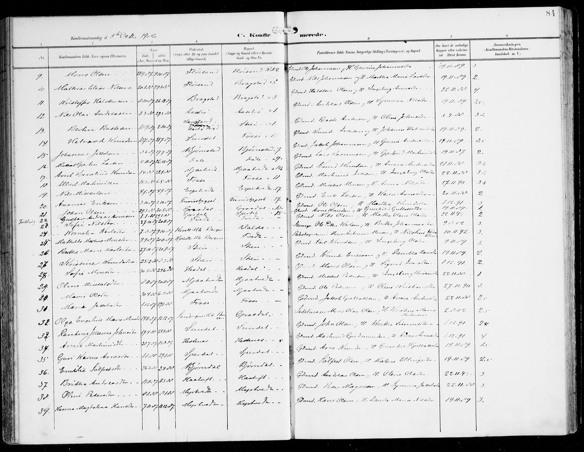 Alversund Sokneprestembete, AV/SAB-A-73901/H/Ha/Haa/Haac/L0002: Parish register (official) no. C 2, 1901-1921, p. 84