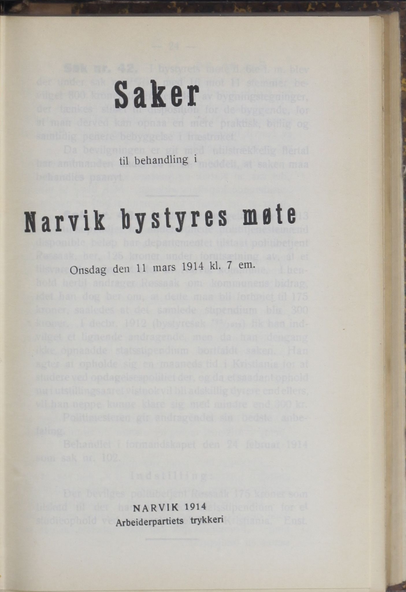 Narvik kommune. Formannskap , AIN/K-18050.150/A/Ab/L0004: Møtebok, 1914