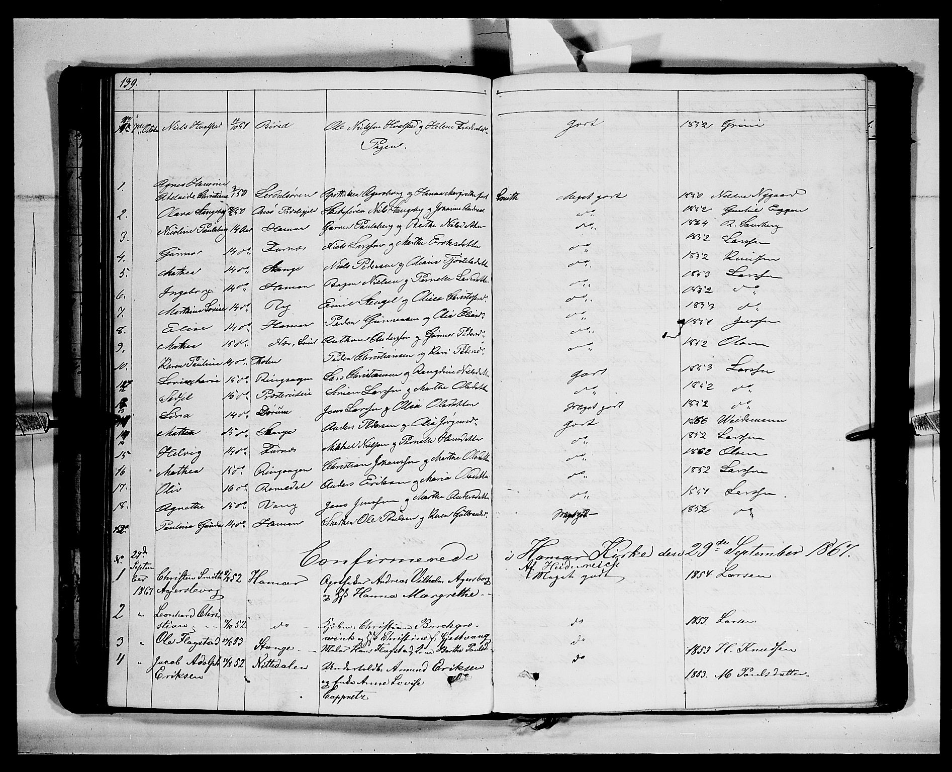 Vang prestekontor, Hedmark, SAH/PREST-008/H/Ha/Hab/L0011: Parish register (copy) no. 11, 1855-1878, p. 139