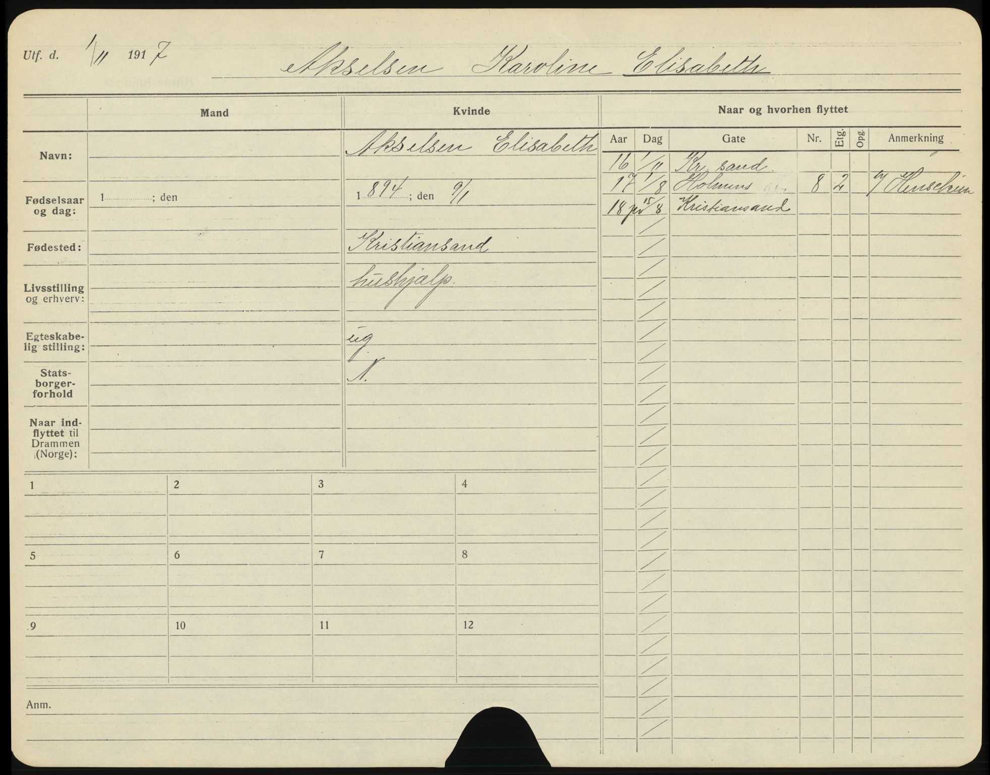 Drammen folkeregister, AV/SAKO-A-136/G/Ga/L0004: Utflyttede, 1918