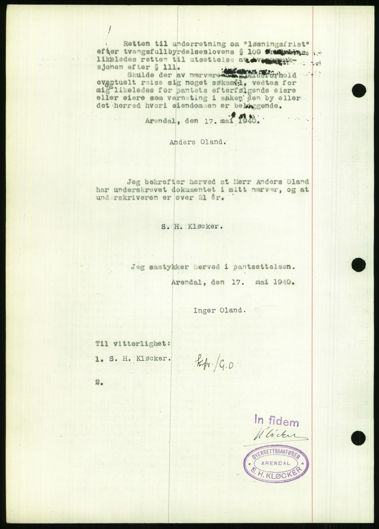 Nedenes sorenskriveri, AV/SAK-1221-0006/G/Gb/Gbb/L0001: Mortgage book no. I, 1939-1942, Diary no: : 349/1940