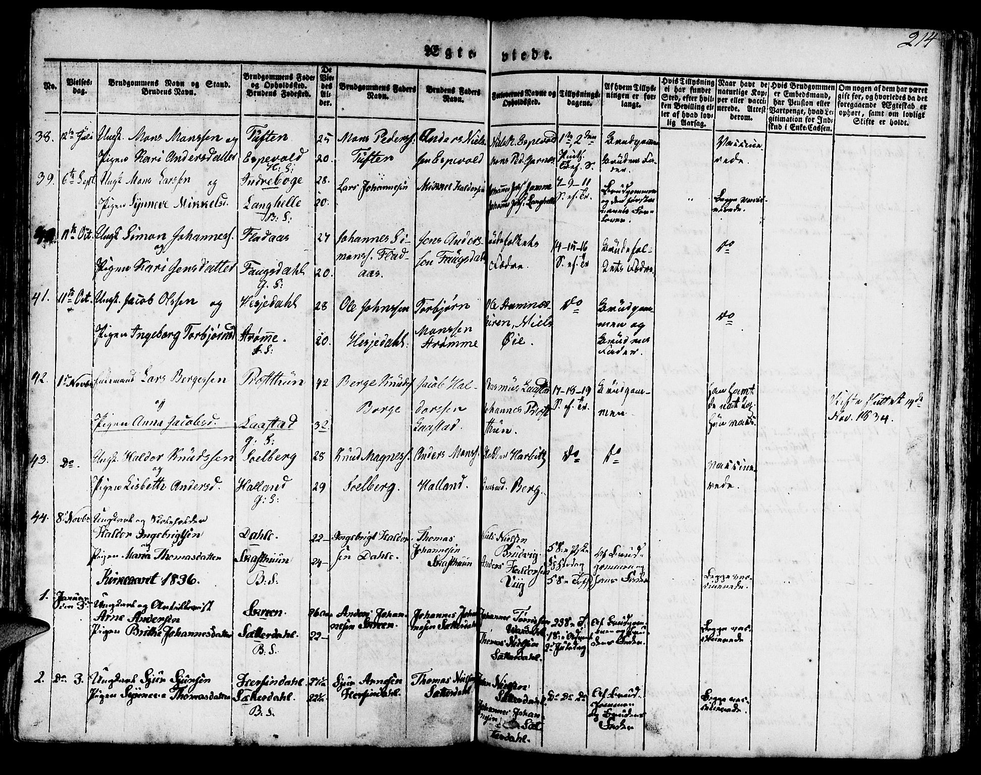 Haus sokneprestembete, SAB/A-75601/H/Haa: Parish register (official) no. A 14, 1827-1838, p. 214