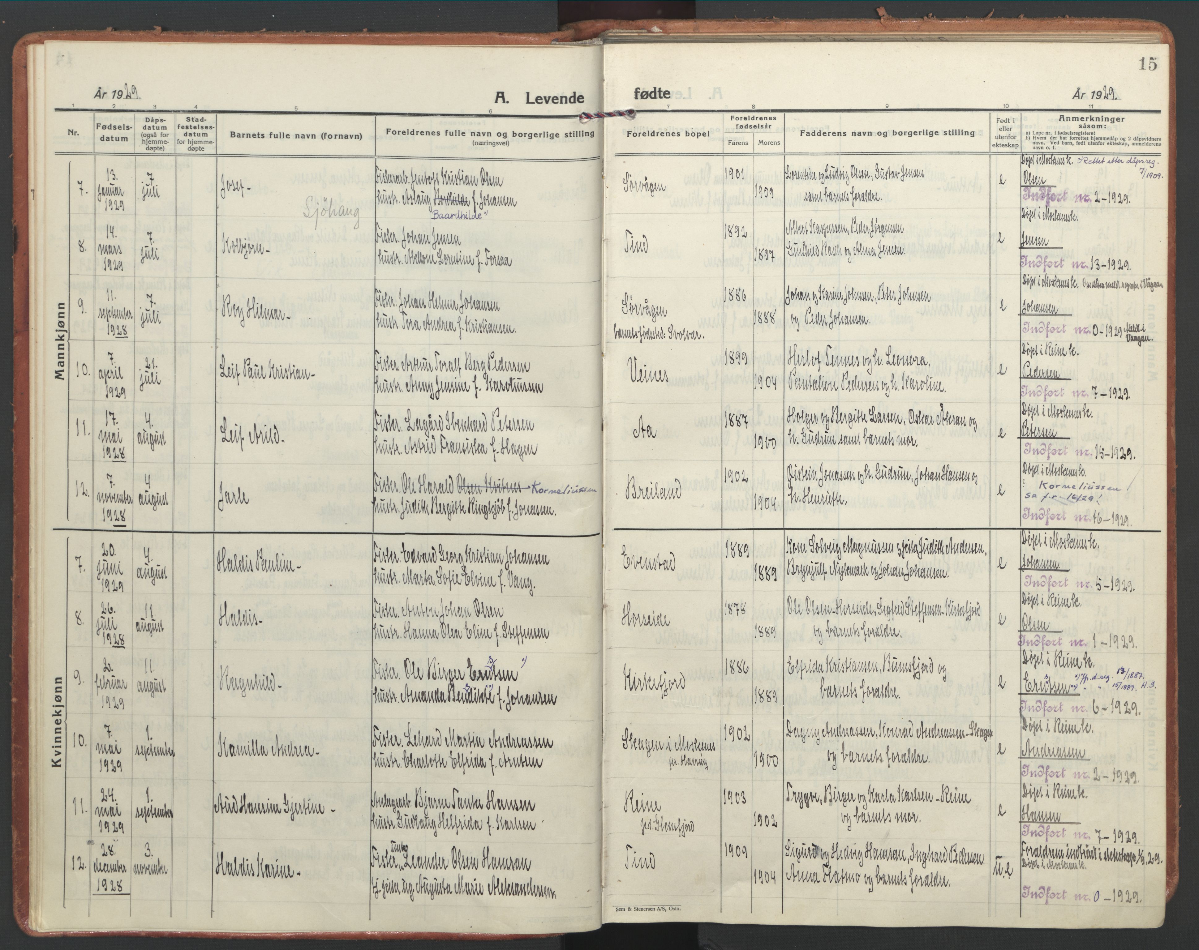 Ministerialprotokoller, klokkerbøker og fødselsregistre - Nordland, SAT/A-1459/886/L1223: Parish register (official) no. 886A05, 1926-1938, p. 15