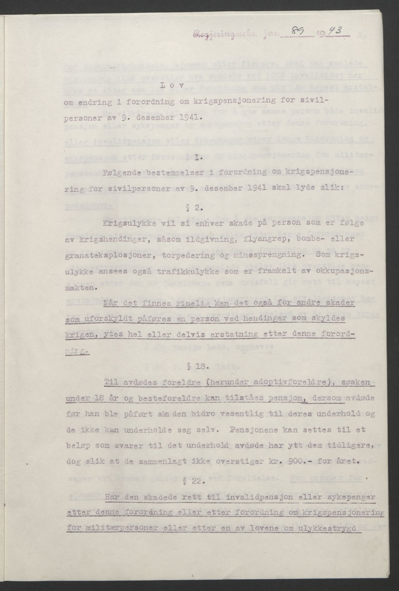 NS-administrasjonen 1940-1945 (Statsrådsekretariatet, de kommisariske statsråder mm), AV/RA-S-4279/D/Db/L0099: Lover, 1943, p. 211