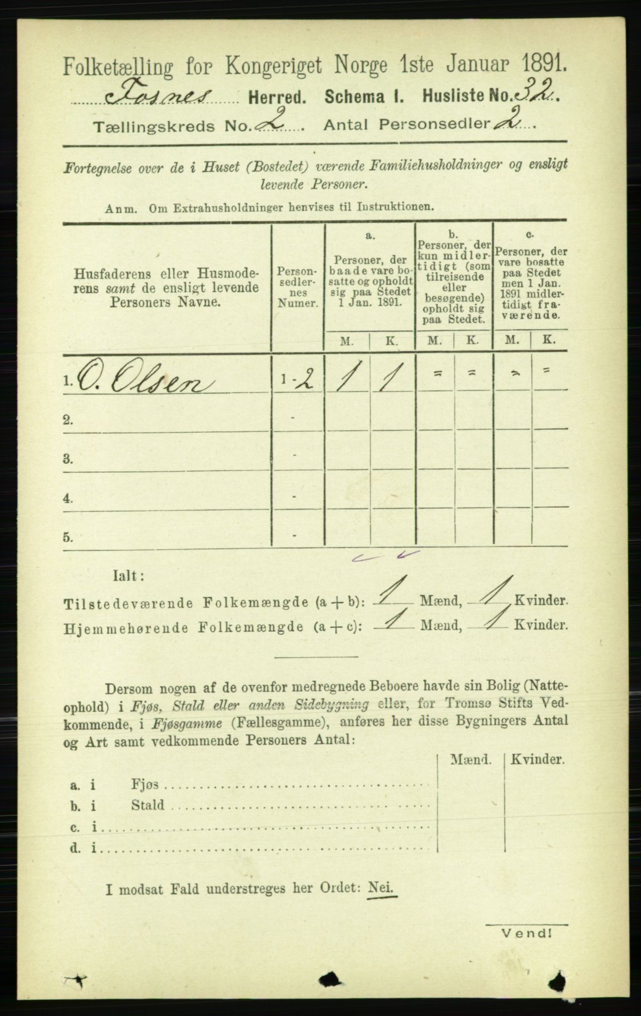 RA, 1891 census for 1748 Fosnes, 1891, p. 396