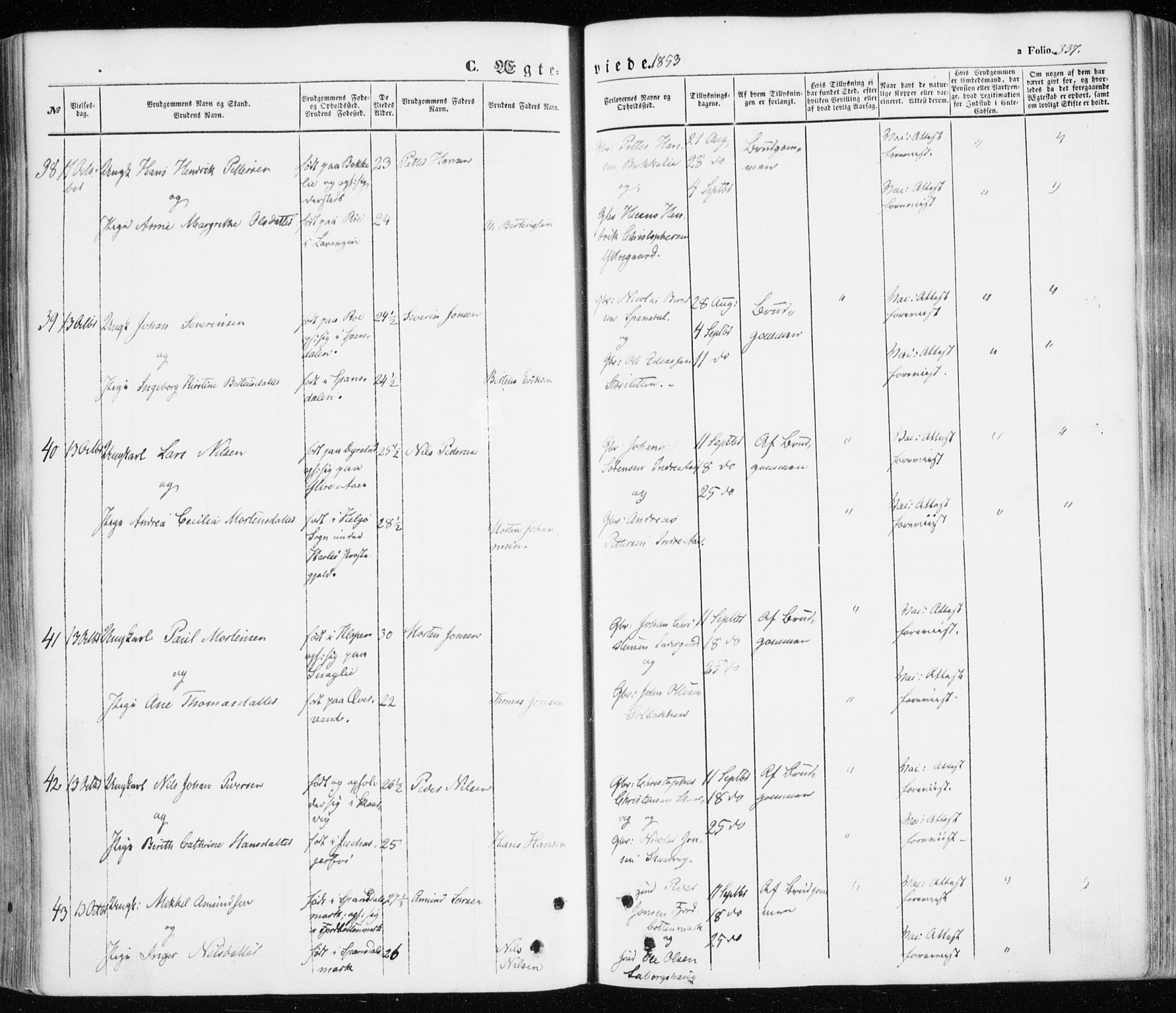 Ibestad sokneprestembete, SATØ/S-0077/H/Ha/Haa/L0008kirke: Parish register (official) no. 8, 1850-1859, p. 337