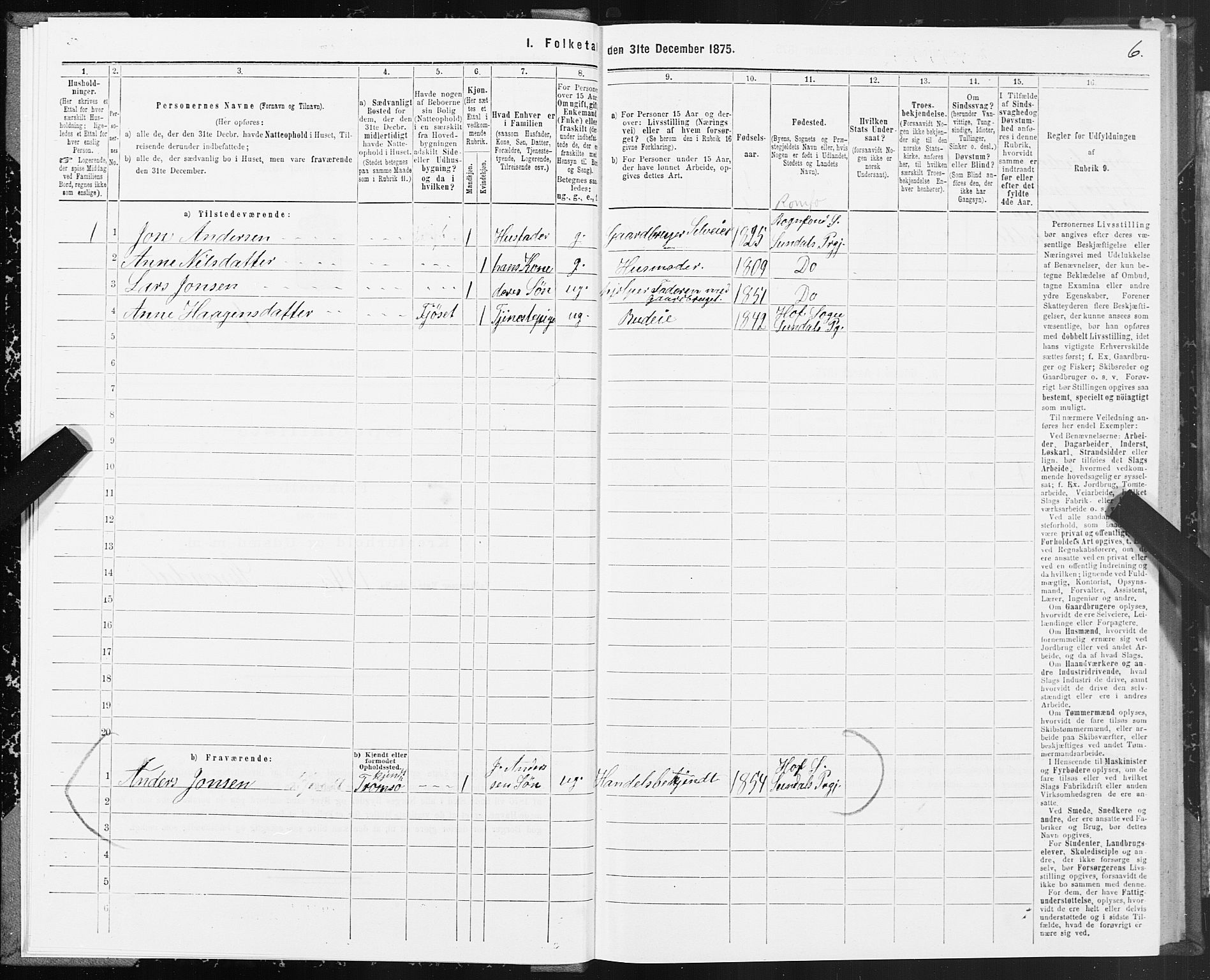 SAT, 1875 census for 1561P Øksendal, 1875, p. 1006