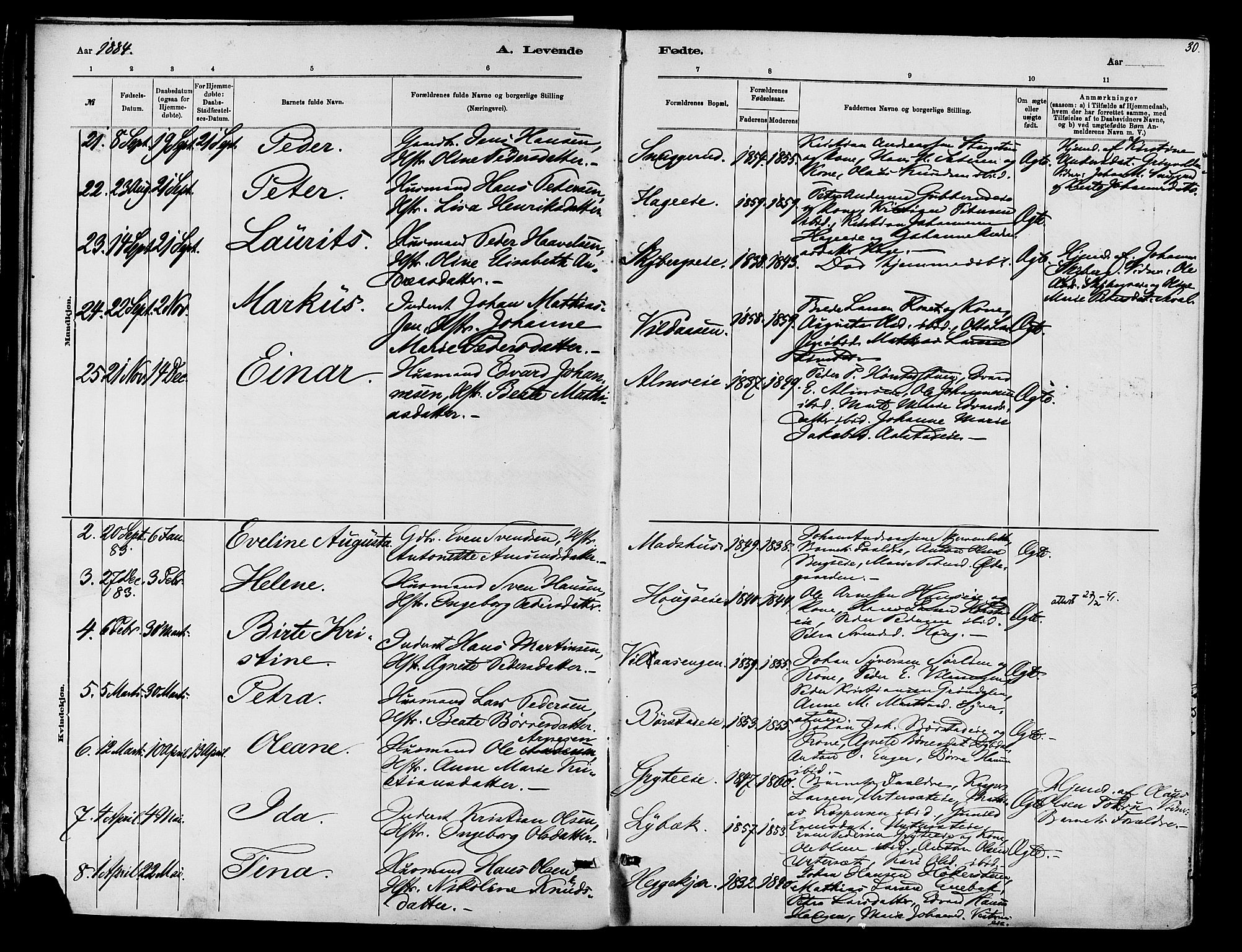 Vardal prestekontor, SAH/PREST-100/H/Ha/Haa/L0010: Parish register (official) no. 10, 1878-1893, p. 30