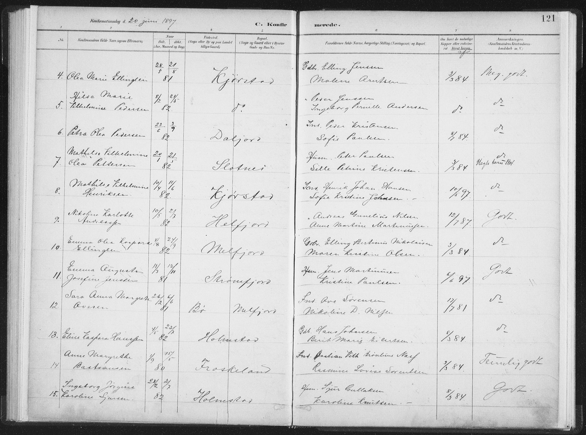 Ministerialprotokoller, klokkerbøker og fødselsregistre - Nordland, SAT/A-1459/890/L1286: Parish register (official) no. 890A01, 1882-1902, p. 121