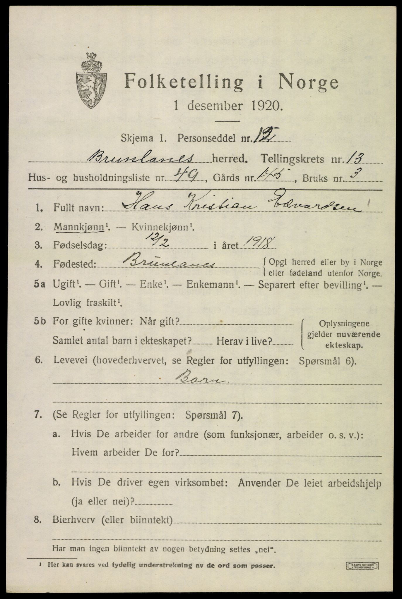 SAKO, 1920 census for Brunlanes, 1920, p. 11341