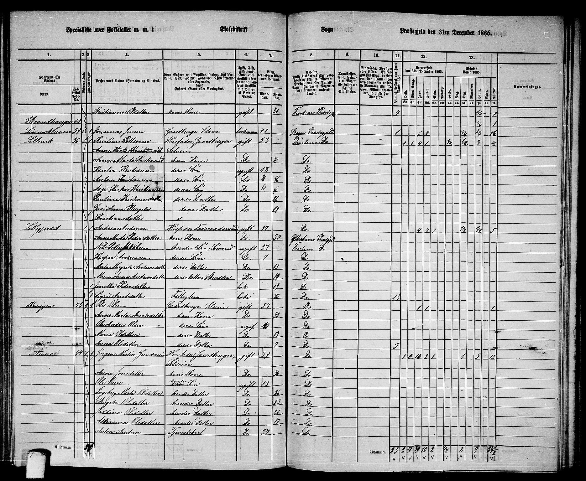 RA, 1865 census for Frosta, 1865, p. 124