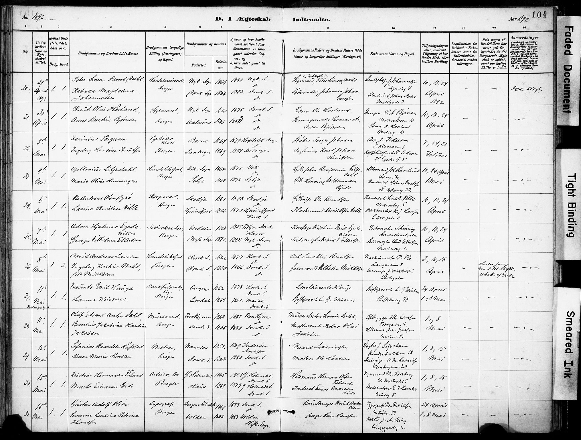 Domkirken sokneprestembete, AV/SAB-A-74801/H/Haa/L0037: Parish register (official) no. D 4, 1880-1907, p. 104