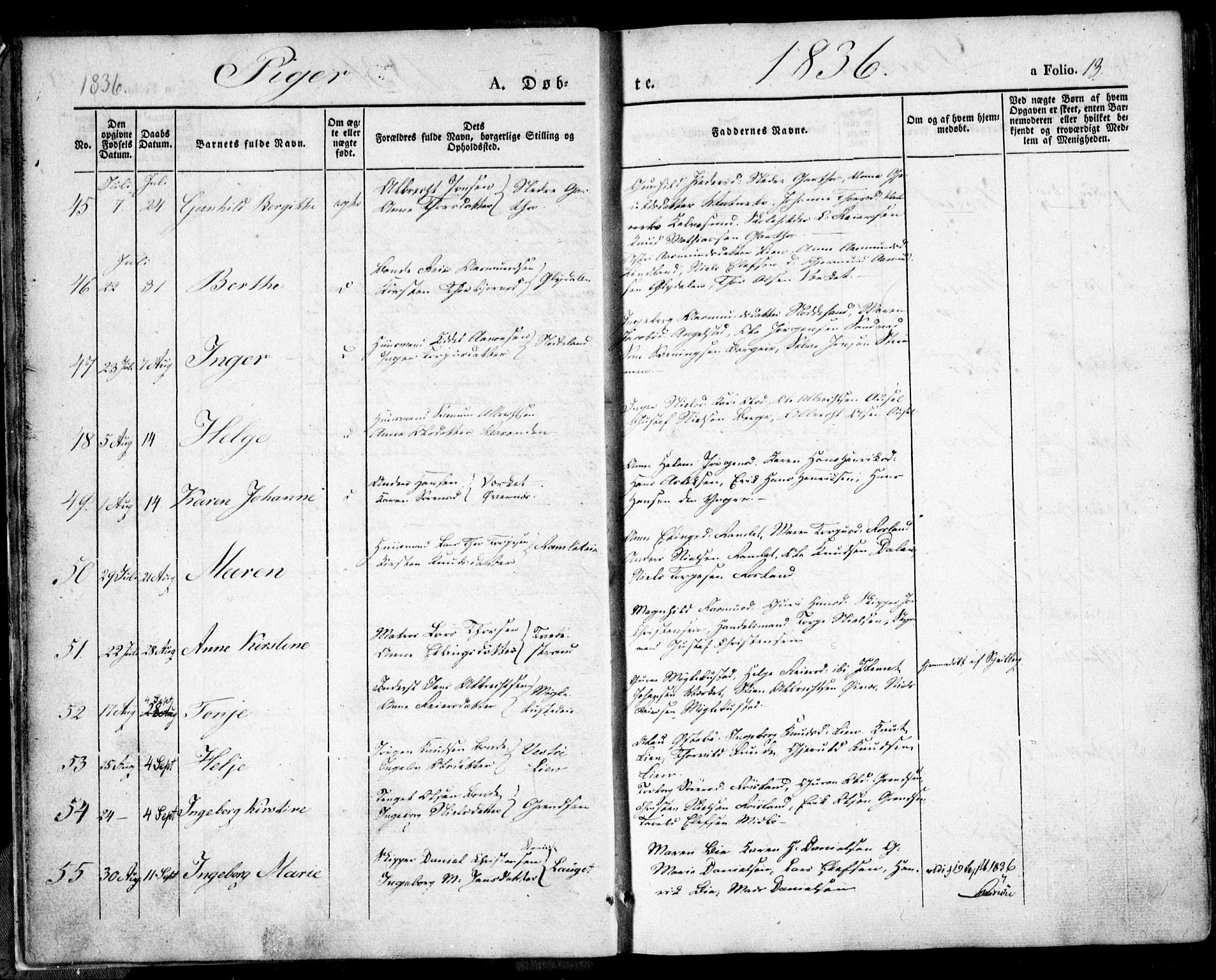 Holt sokneprestkontor, AV/SAK-1111-0021/F/Fa/L0007: Parish register (official) no. A 7, 1836-1848, p. 13