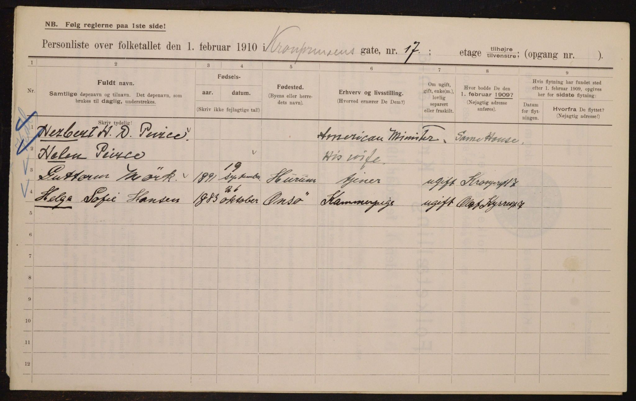 OBA, Municipal Census 1910 for Kristiania, 1910, p. 53096