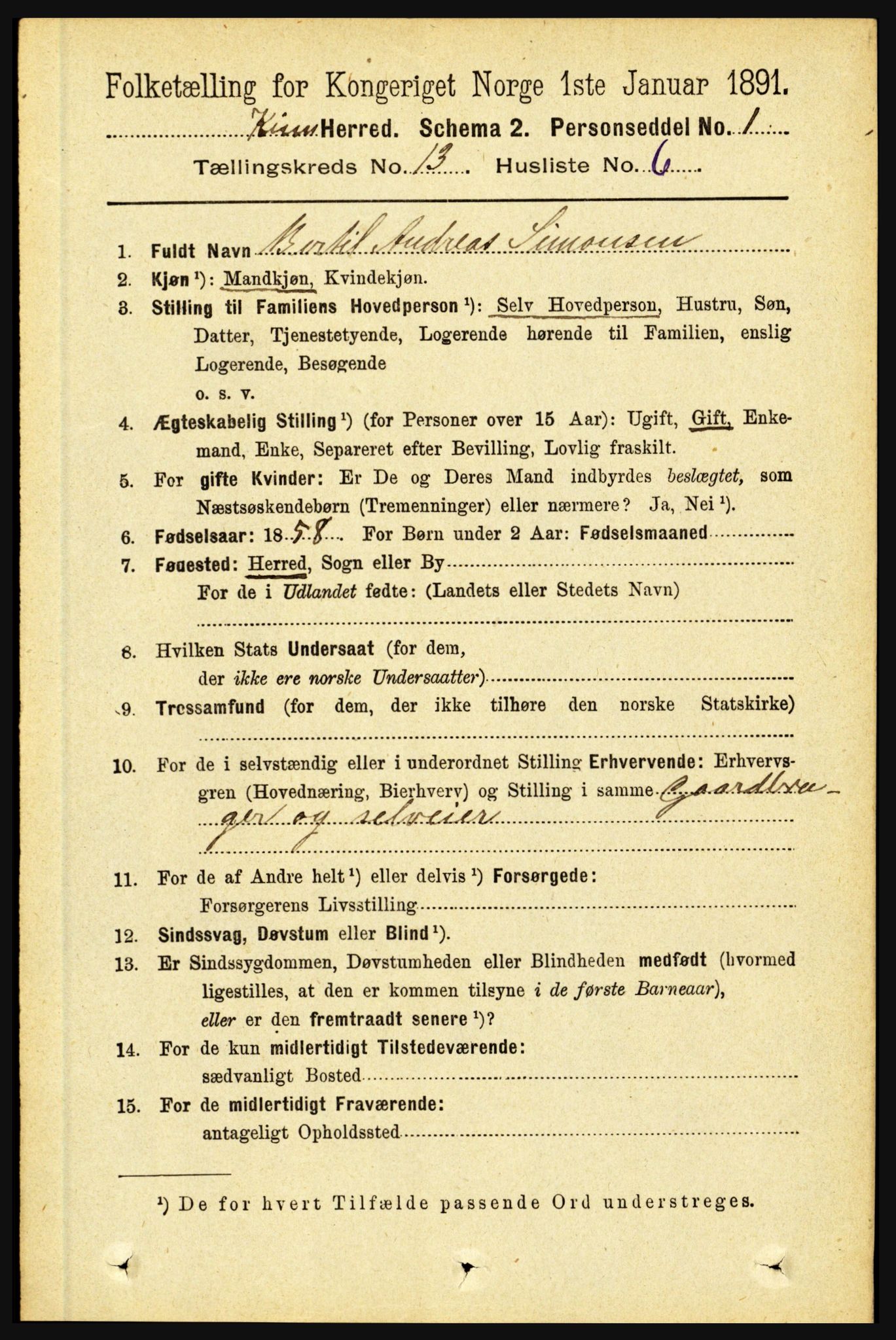RA, 1891 census for 1437 Kinn, 1891, p. 5087