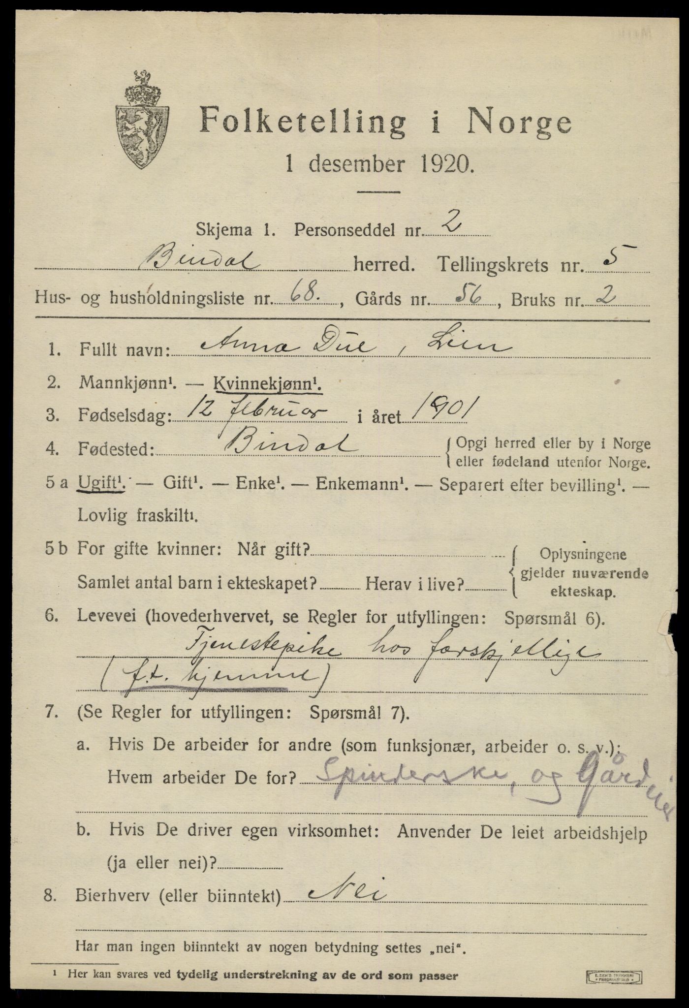 SAT, 1920 census for Bindal, 1920, p. 4755