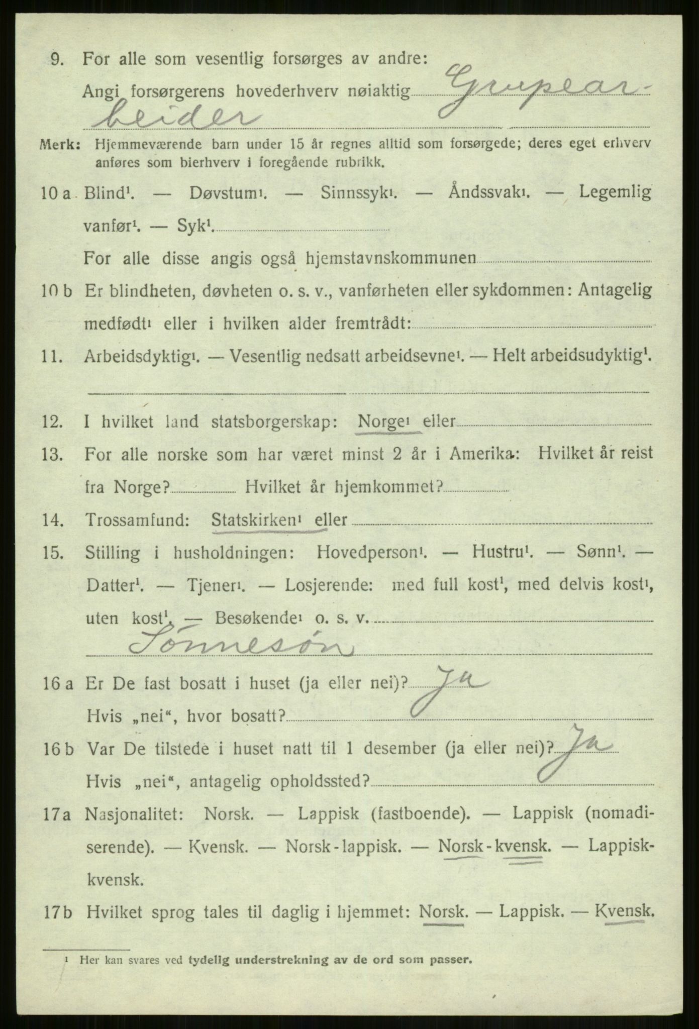 SATØ, 1920 census for Lyngen, 1920, p. 7906