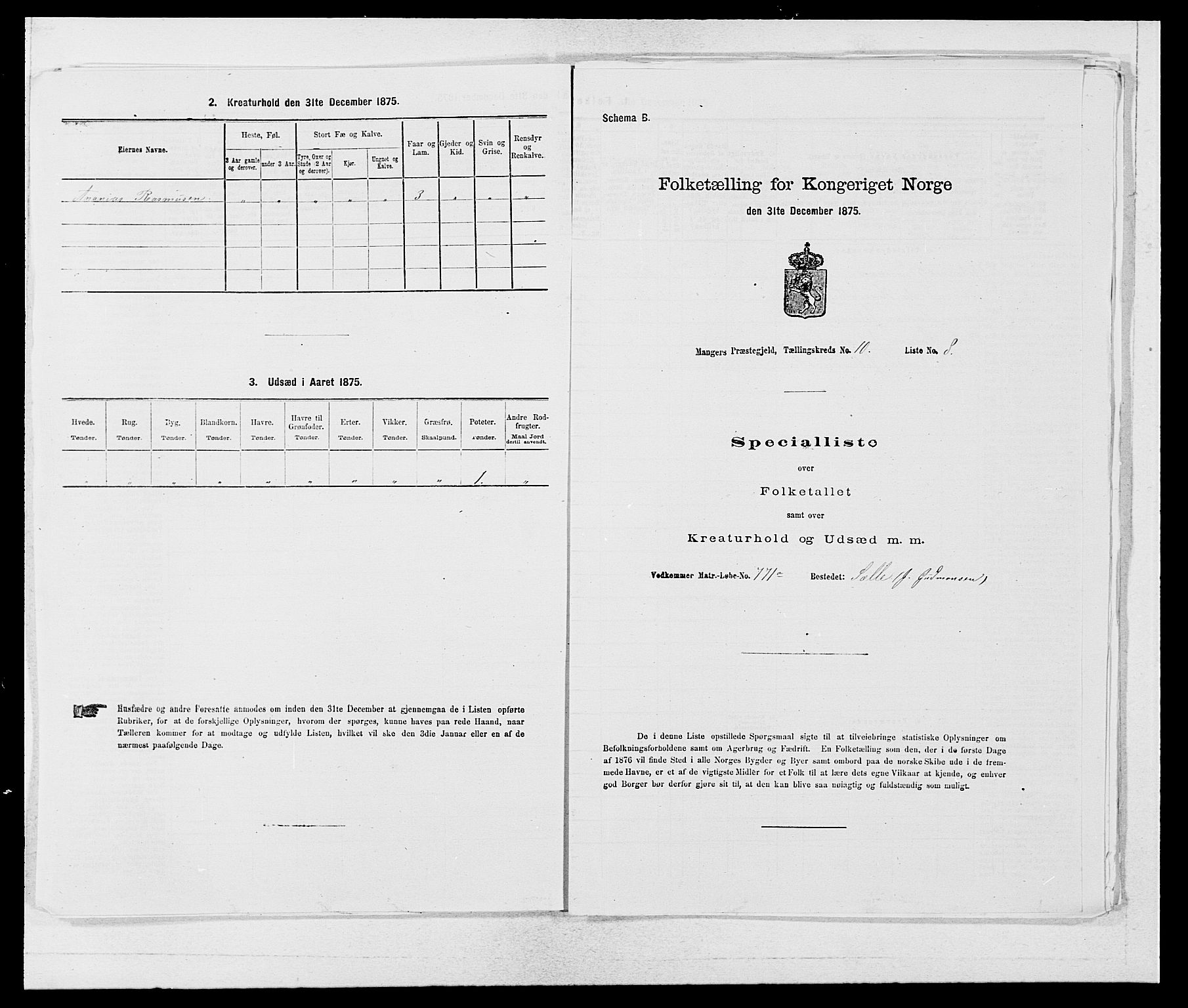 SAB, 1875 census for 1261P Manger, 1875, p. 1429