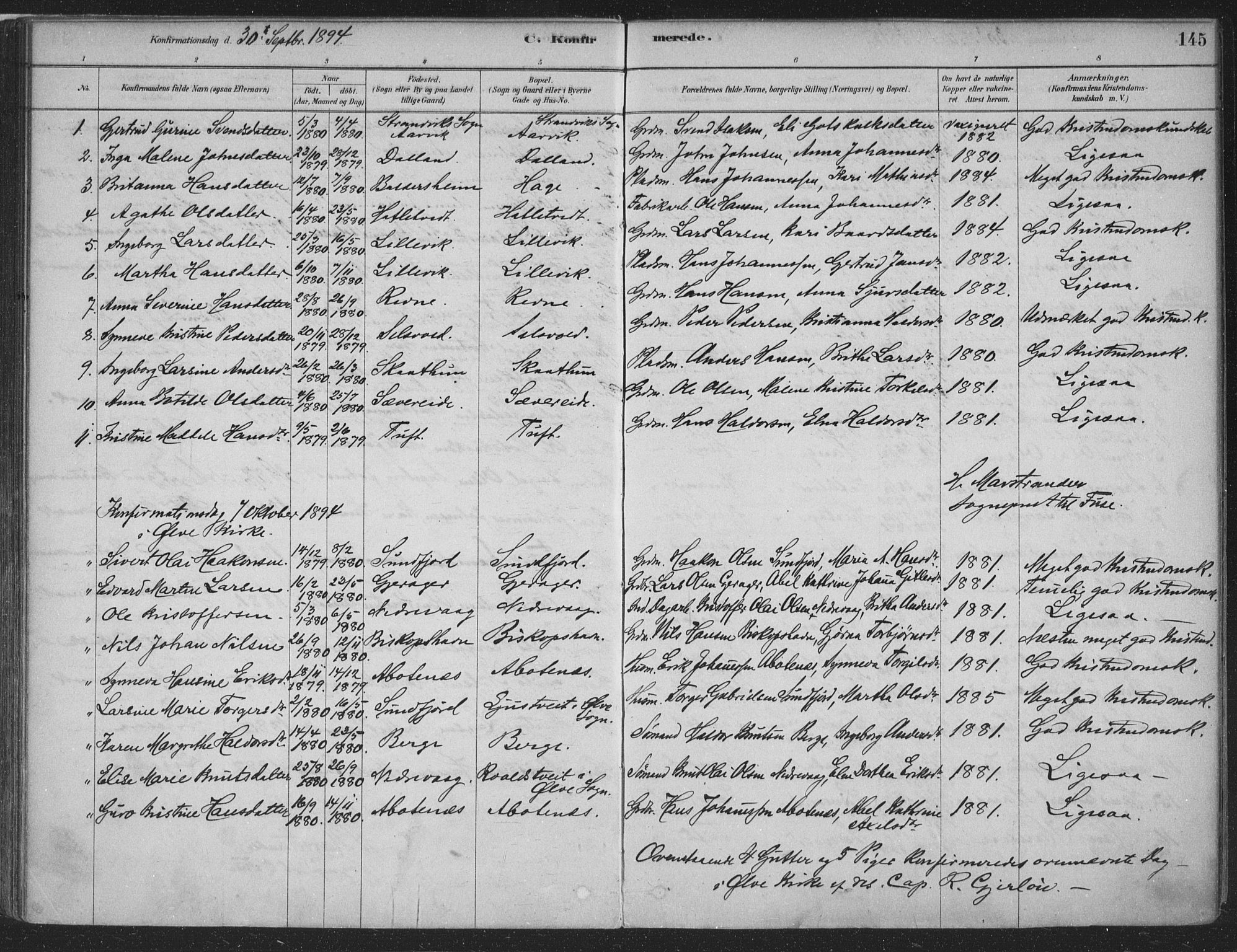 Fusa sokneprestembete, AV/SAB-A-75401/H/Haa: Parish register (official) no. D 1, 1880-1938, p. 145