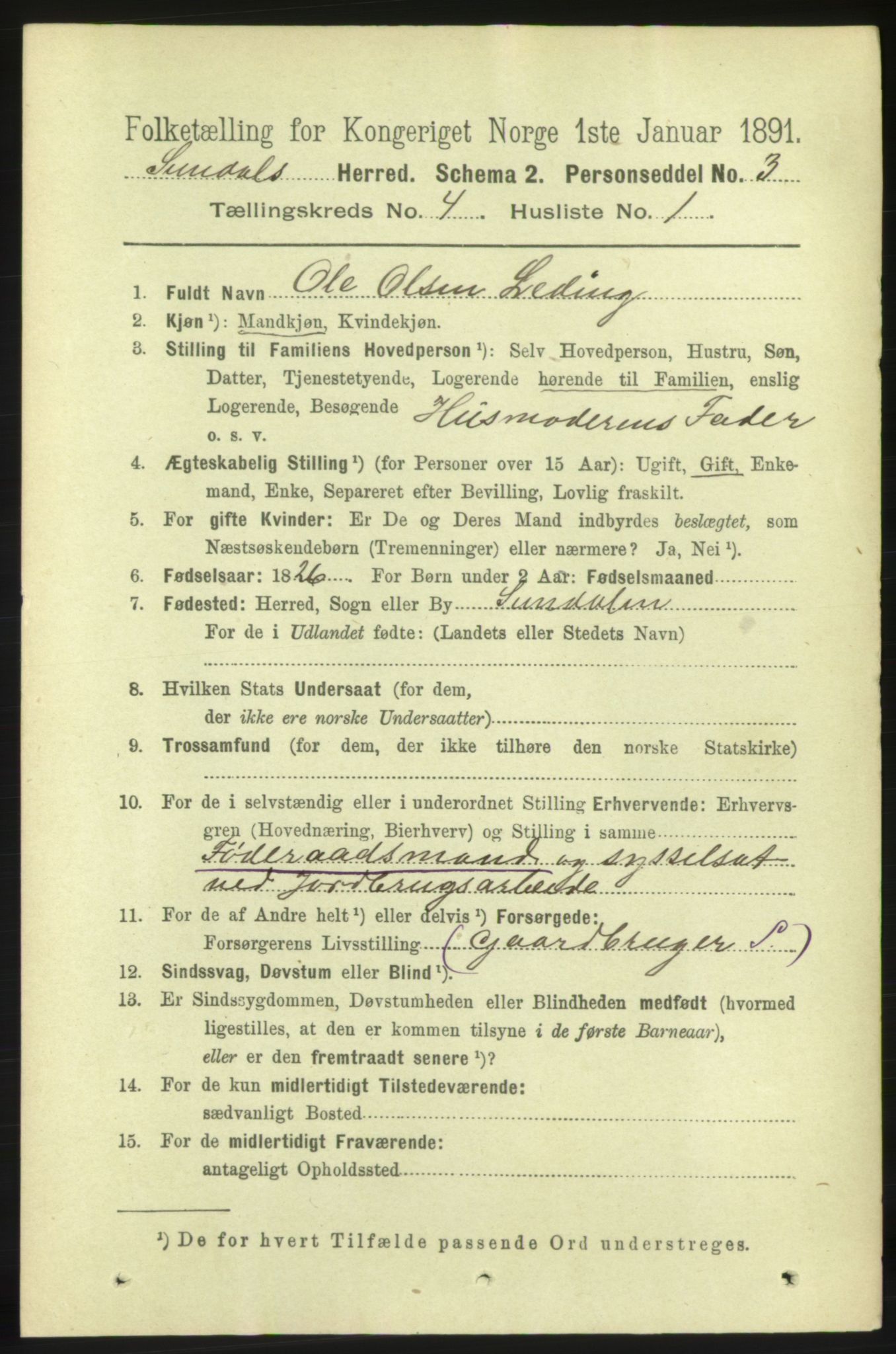 RA, 1891 census for 1563 Sunndal, 1891, p. 908