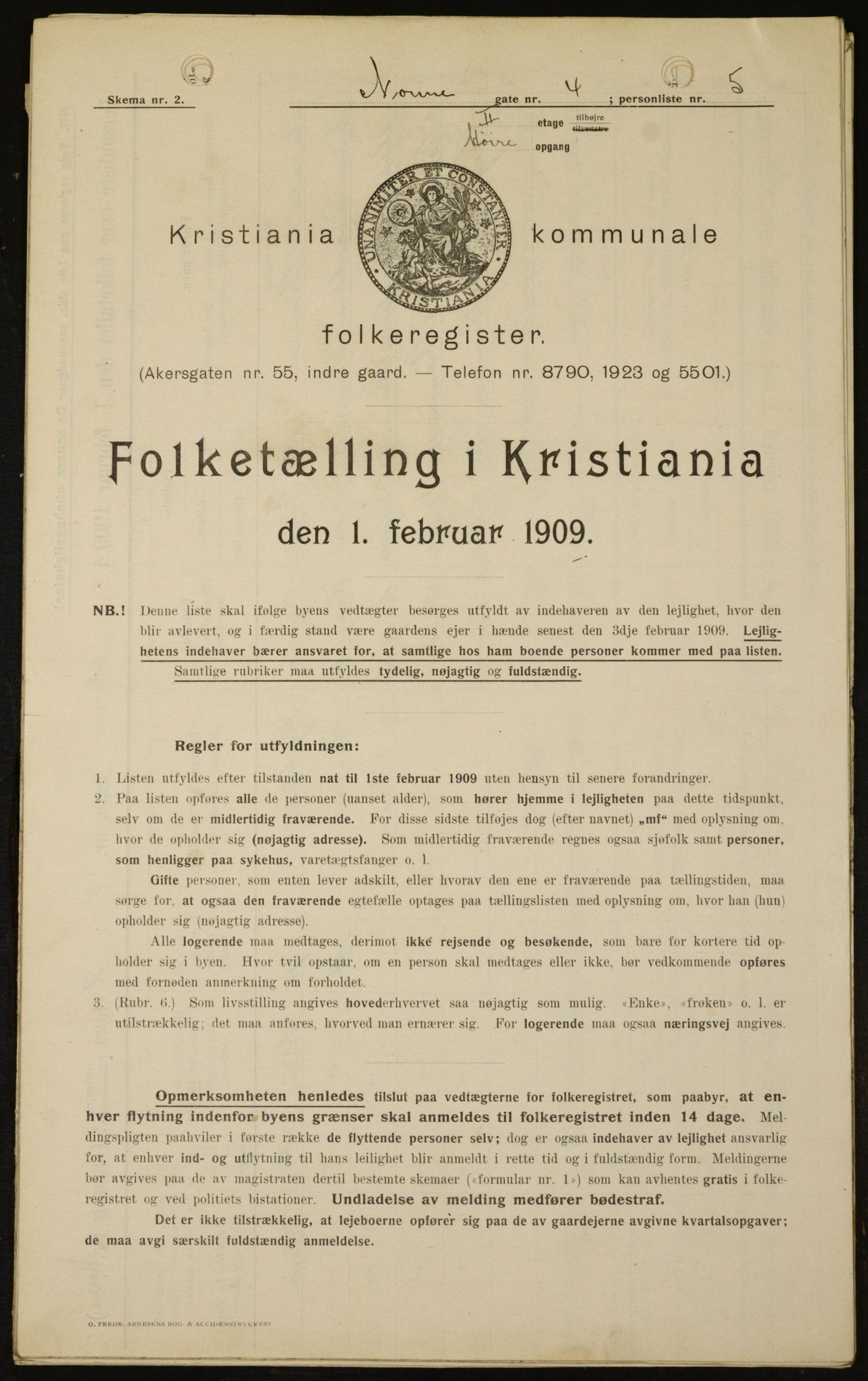 OBA, Municipal Census 1909 for Kristiania, 1909, p. 64580