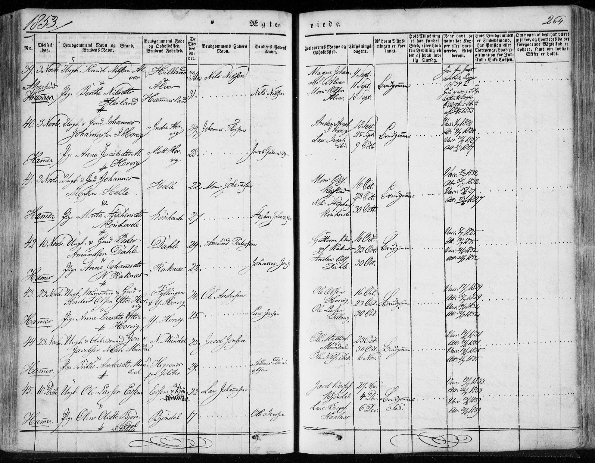 Hamre sokneprestembete, AV/SAB-A-75501/H/Ha/Haa/Haaa/L0013: Parish register (official) no. A 13, 1846-1857, p. 264