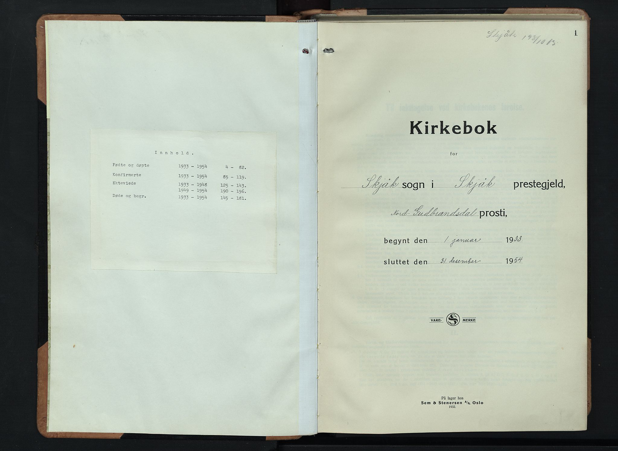 Skjåk prestekontor, AV/SAH-PREST-072/H/Ha/Hab/L0006: Parish register (copy) no. 6, 1933-1954, p. 1