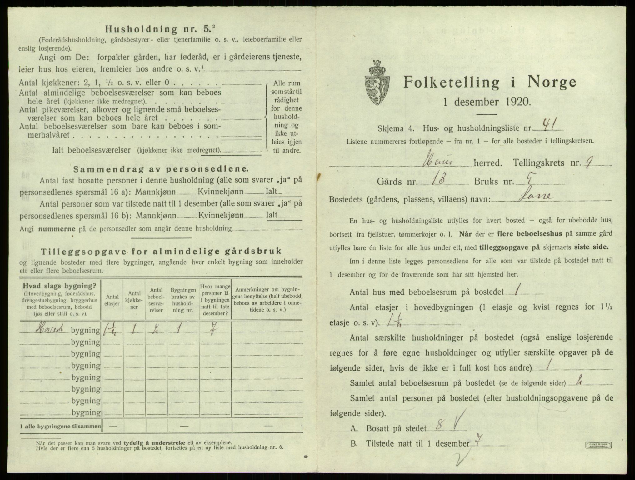 SAB, 1920 census for Haus, 1920, p. 723