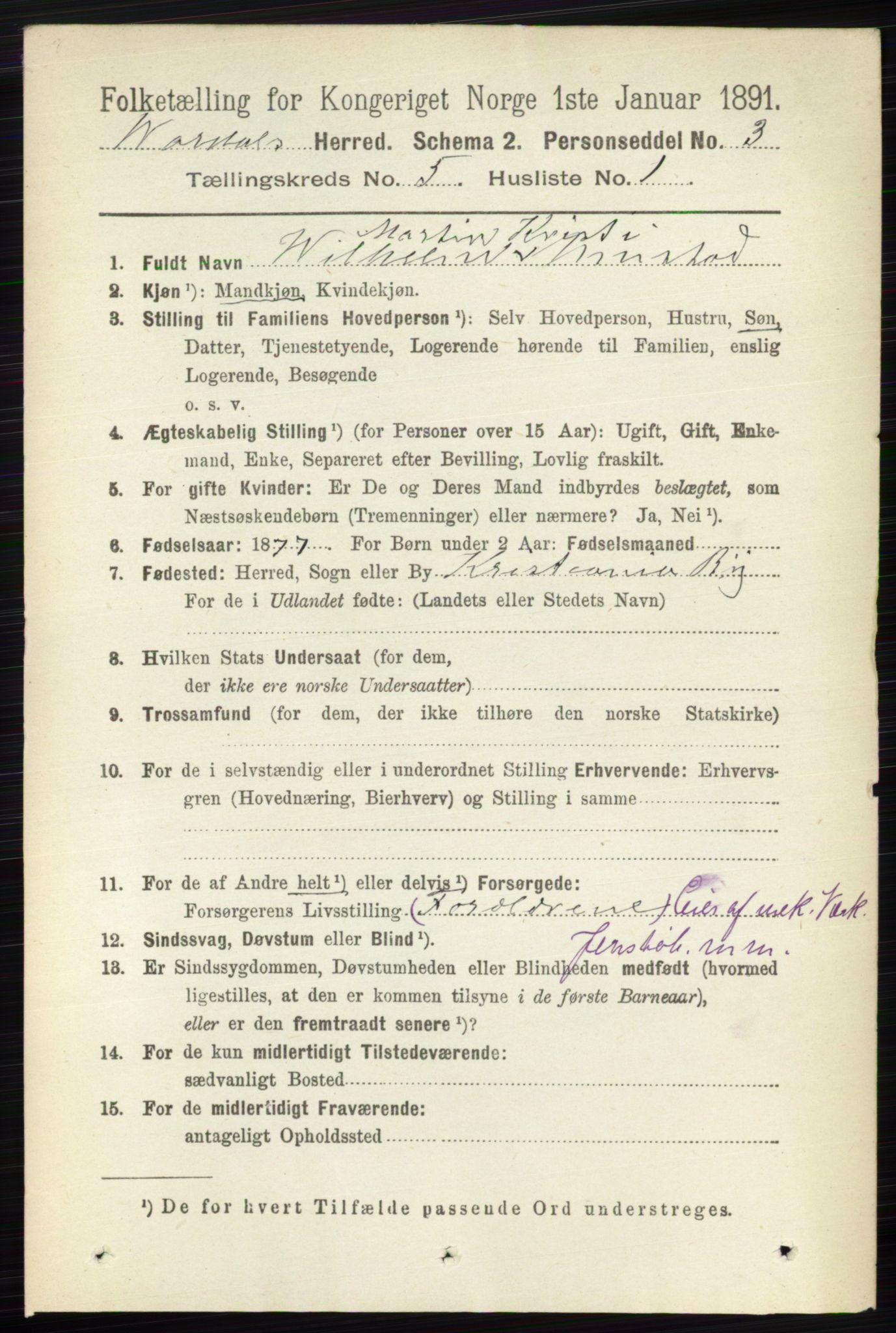 RA, 1891 census for 0527 Vardal, 1891, p. 2161