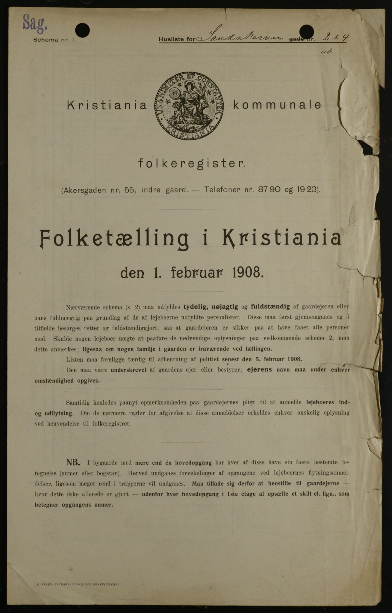 OBA, Municipal Census 1908 for Kristiania, 1908, p. 78100