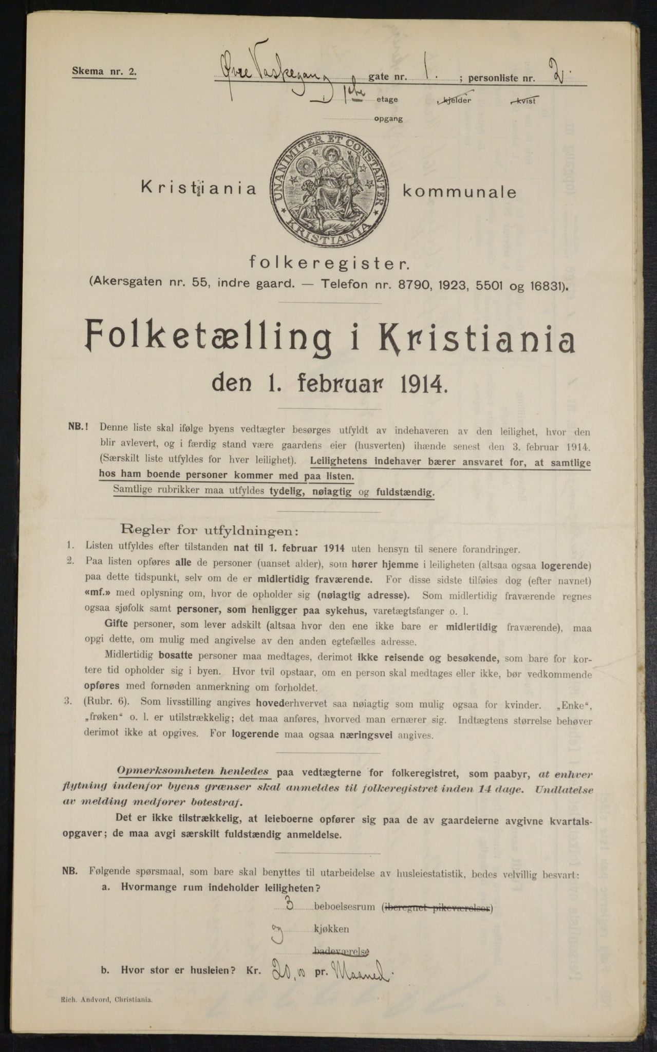 OBA, Municipal Census 1914 for Kristiania, 1914, p. 131036