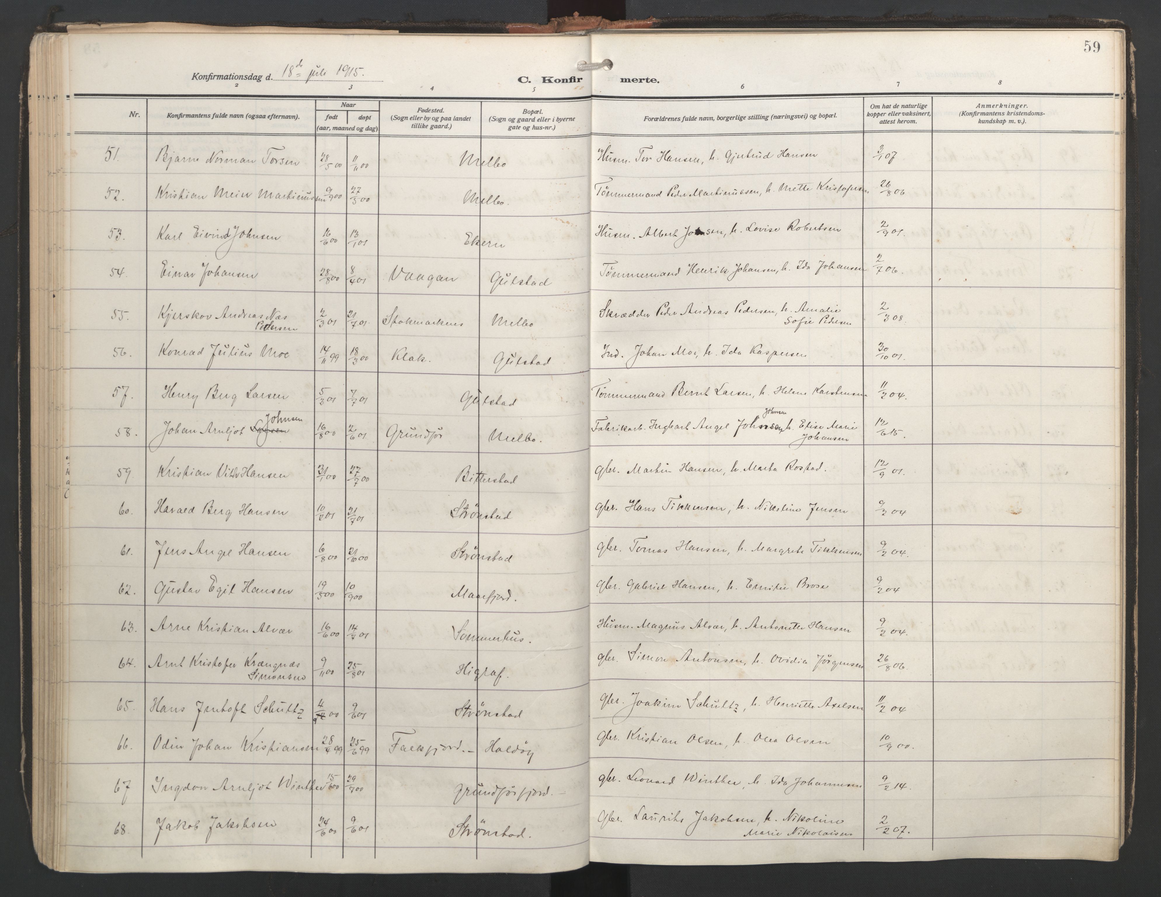 Ministerialprotokoller, klokkerbøker og fødselsregistre - Nordland, AV/SAT-A-1459/888/L1249: Parish register (official) no. 888A15, 1911-1929, p. 59