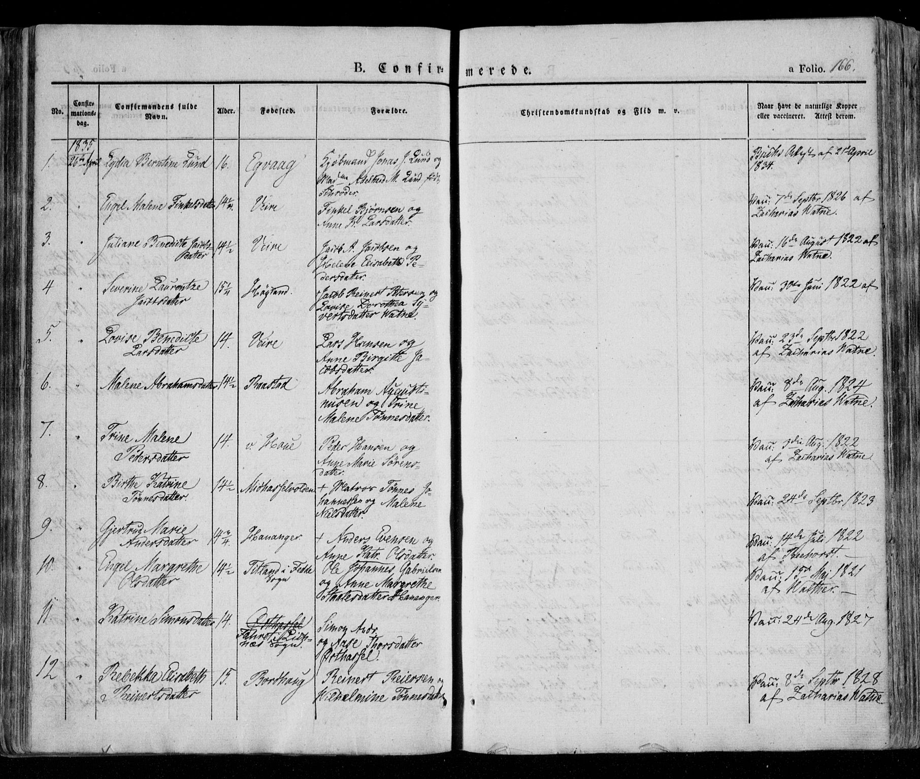 Lista sokneprestkontor, AV/SAK-1111-0027/F/Fa/L0009: Parish register (official) no. A 9, 1835-1846, p. 166