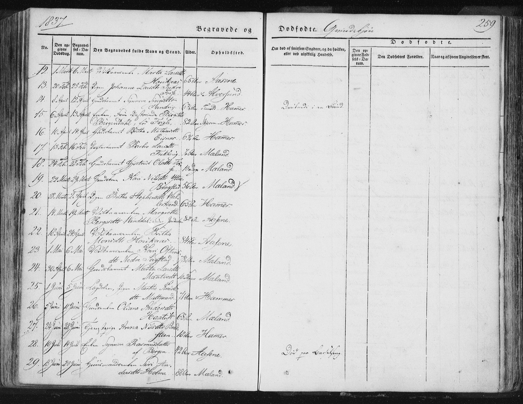 Hamre sokneprestembete, SAB/A-75501/H/Ha/Haa/Haaa/L0012: Parish register (official) no. A 12, 1834-1845, p. 259