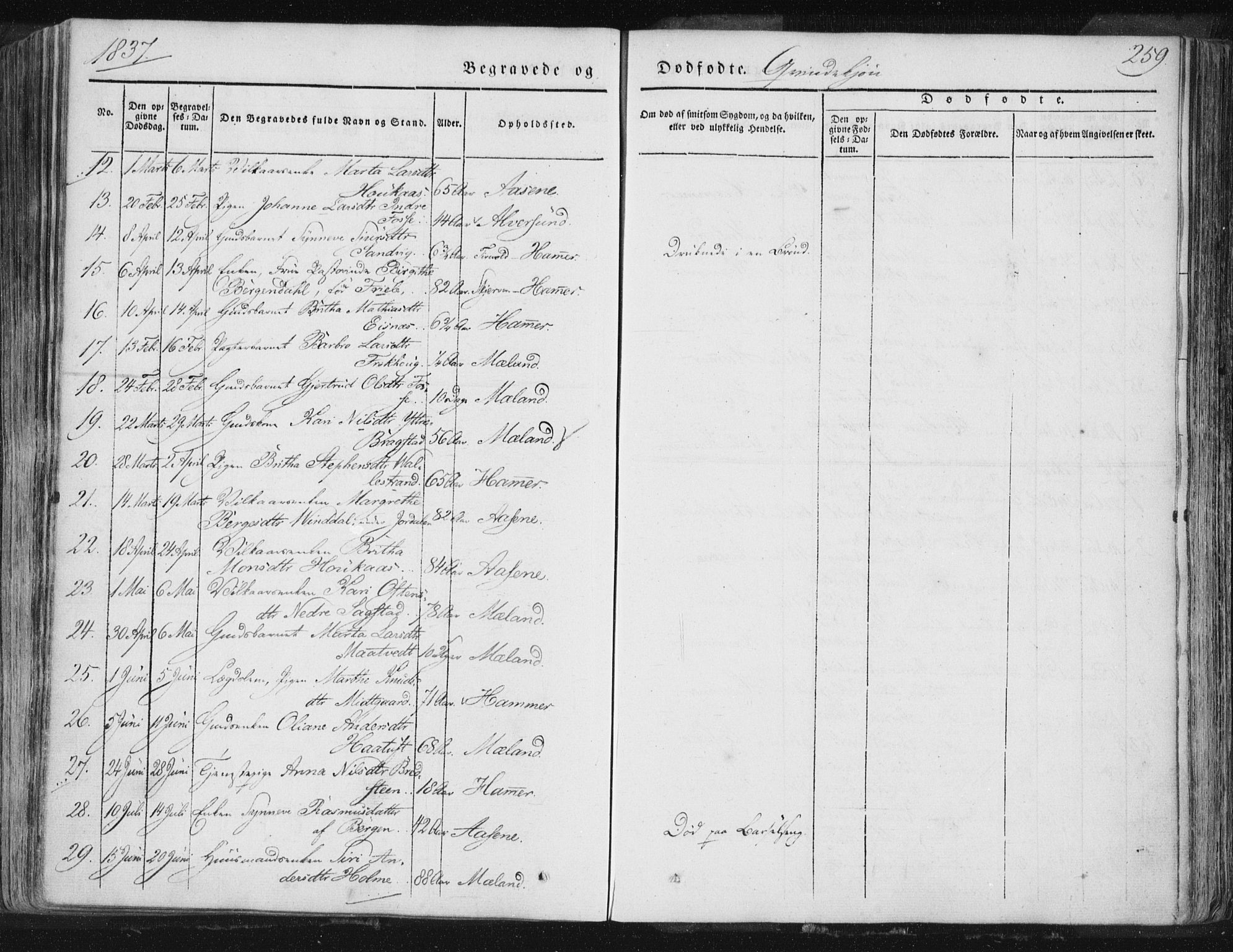 Hamre sokneprestembete, AV/SAB-A-75501/H/Ha/Haa/Haaa/L0012: Parish register (official) no. A 12, 1834-1845, p. 259