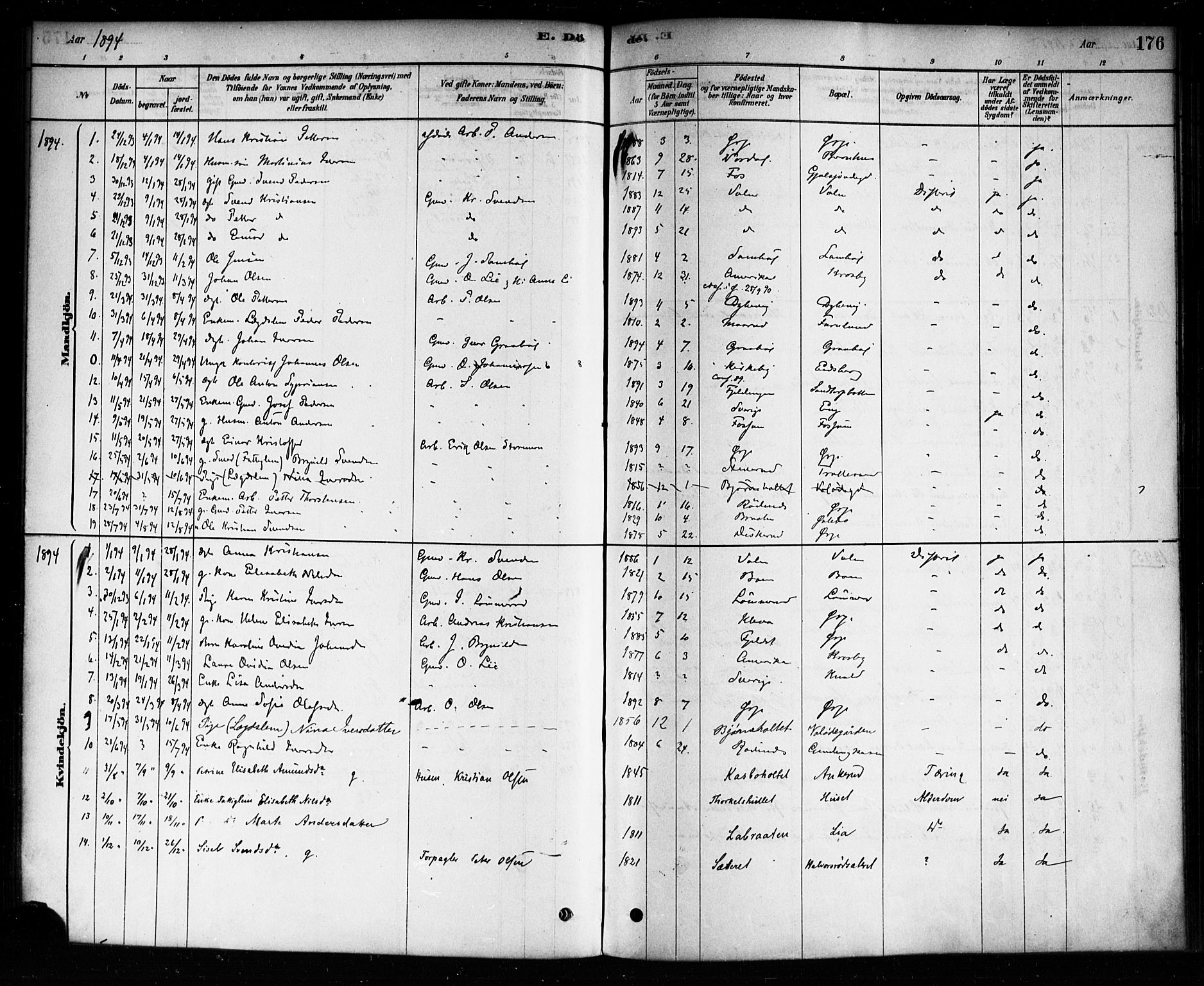 Aremark prestekontor Kirkebøker, AV/SAO-A-10899/F/Fb/L0004: Parish register (official) no. II 4, 1878-1895, p. 176