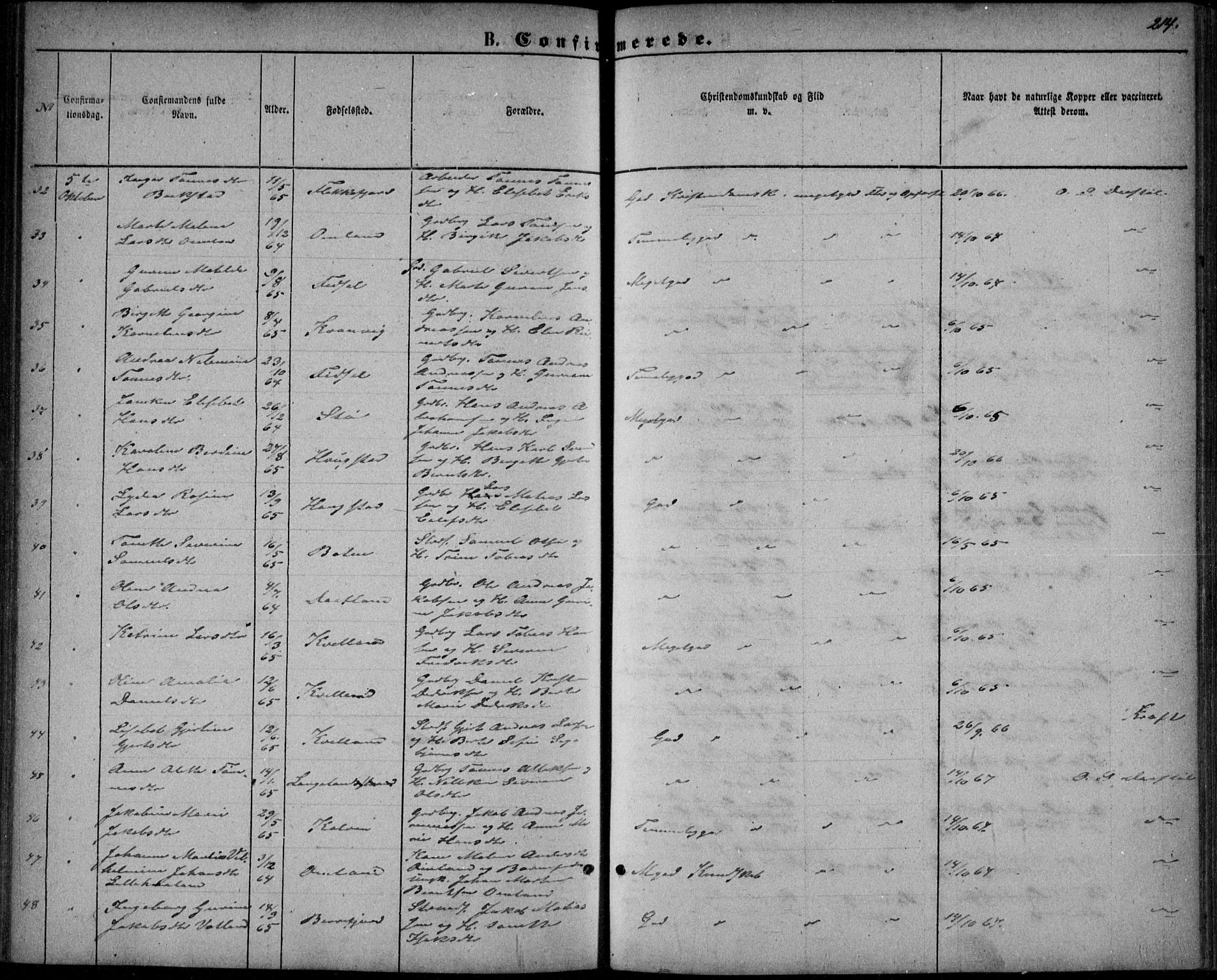 Flekkefjord sokneprestkontor, AV/SAK-1111-0012/F/Fb/Fbb/L0003: Parish register (copy) no. B 3, 1867-1889, p. 214