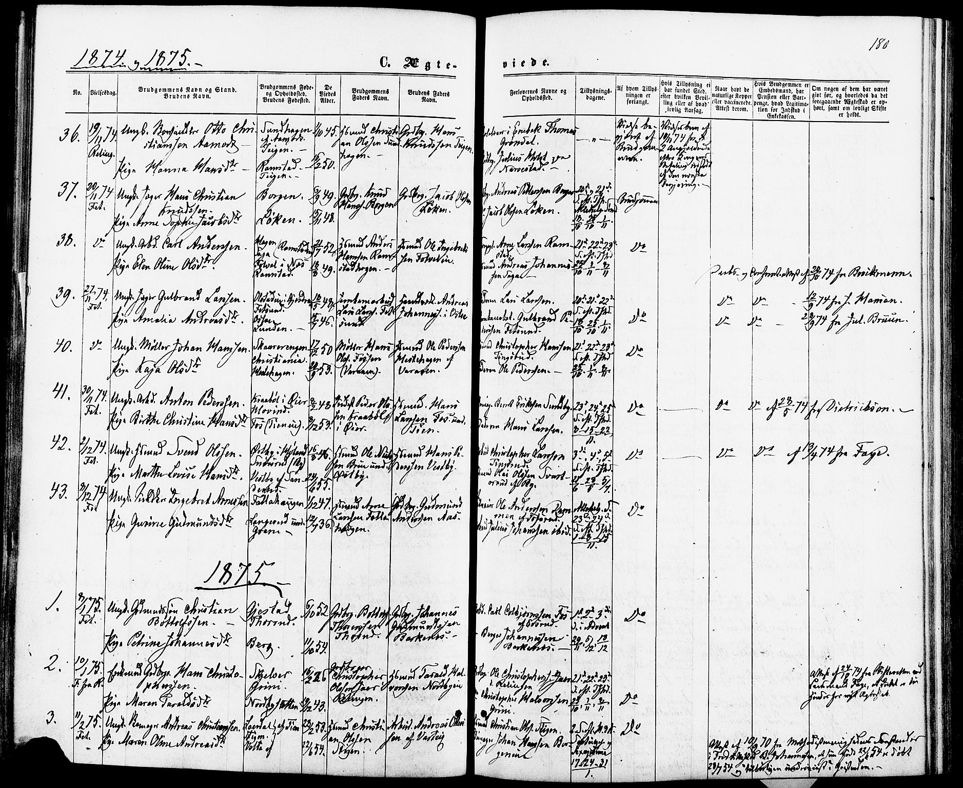 Fet prestekontor Kirkebøker, AV/SAO-A-10370a/F/Fa/L0013: Parish register (official) no. I 13, 1867-1877, p. 180