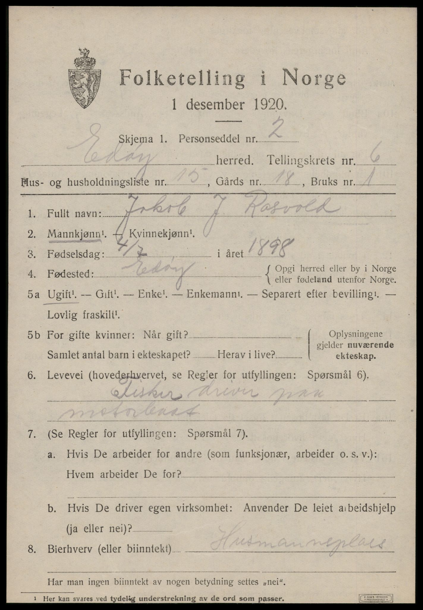 SAT, 1920 census for Edøy, 1920, p. 1962