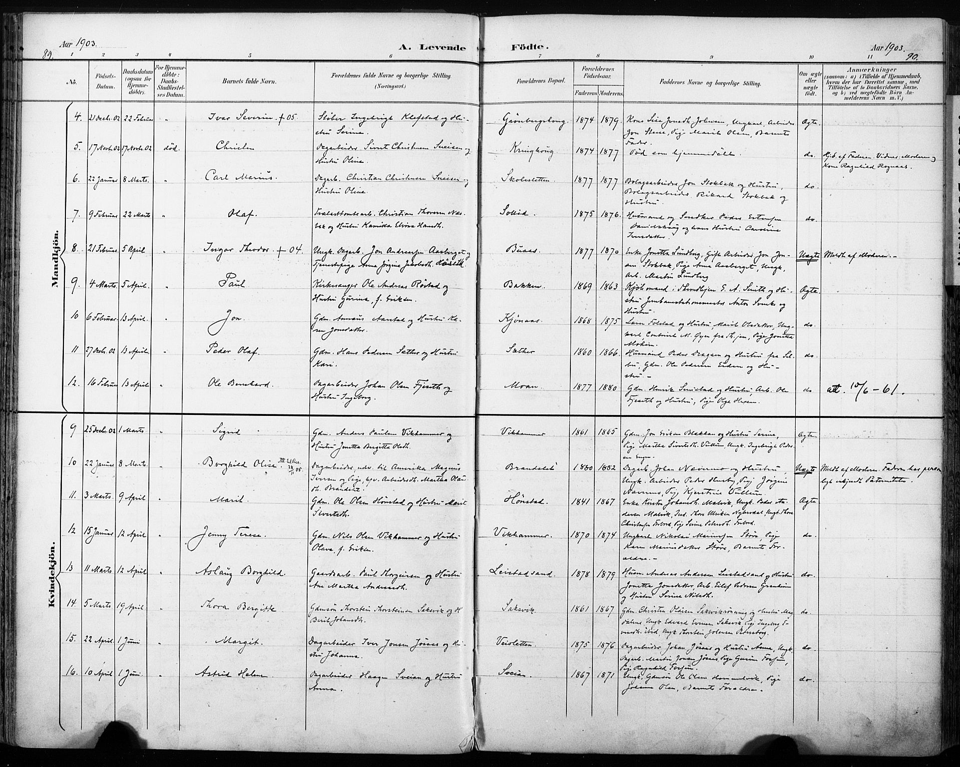 Ministerialprotokoller, klokkerbøker og fødselsregistre - Sør-Trøndelag, SAT/A-1456/616/L0411: Parish register (official) no. 616A08, 1894-1906, p. 89-90